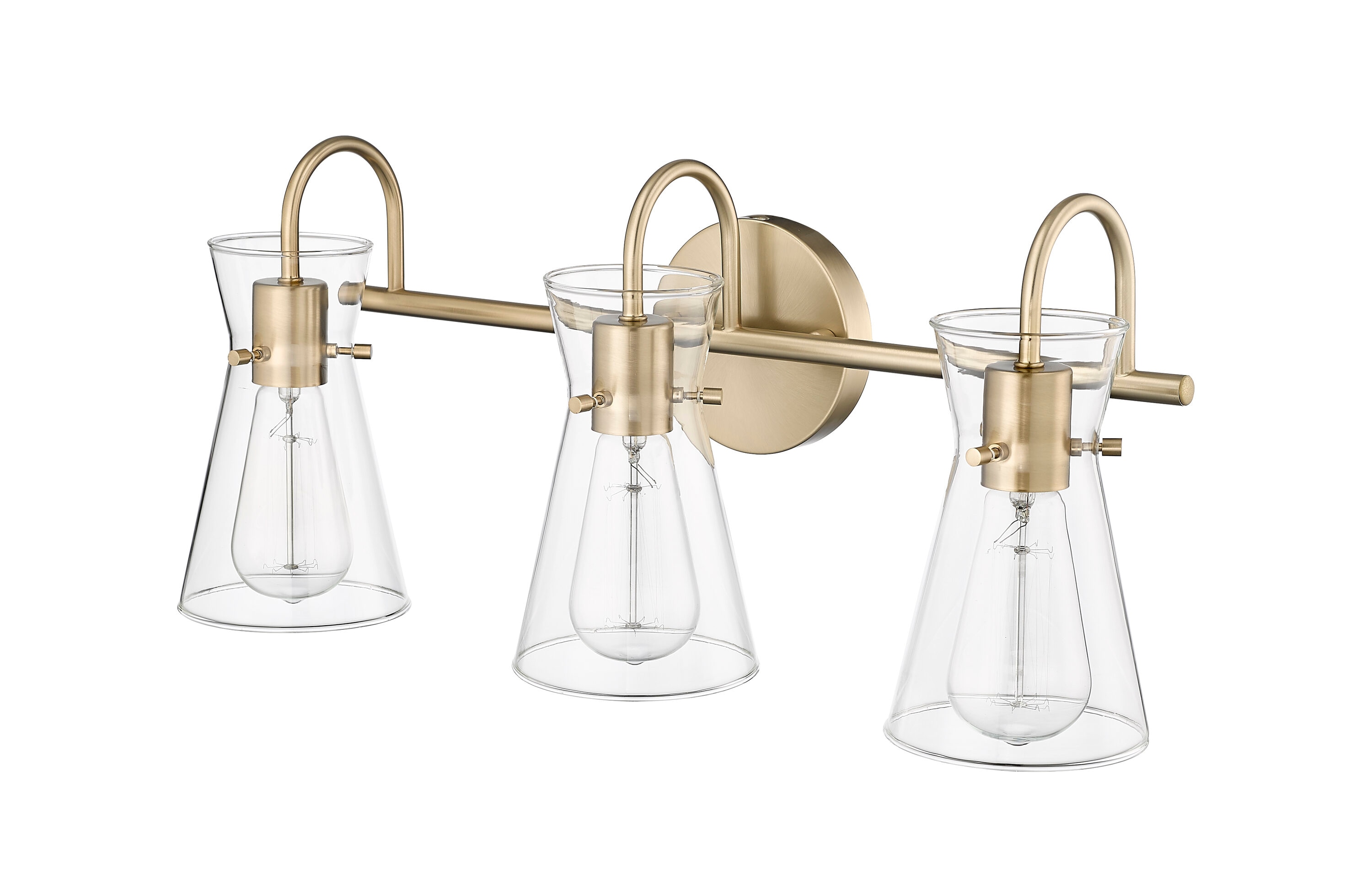 Modern Gold 3-Light Vanity Fixture with Clear Glass Shades