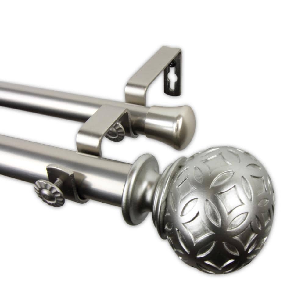 Hart & Harlow L100-35-995-D Oliver 1-in 120-in to 170-in Satin nickel Steel Double curtain rod with Finials