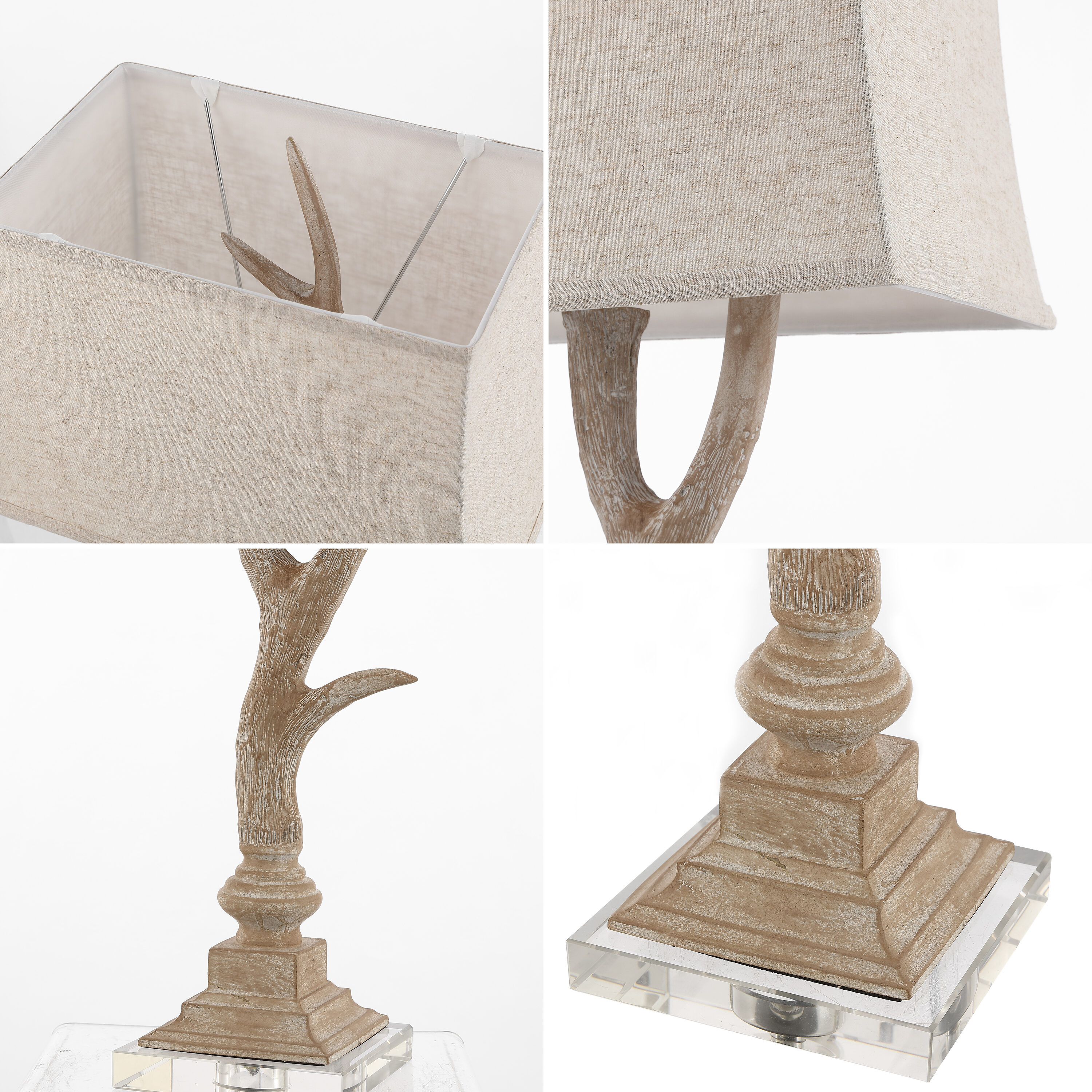 Beige Faux Antler Resin Table Lamp with Linen Shade