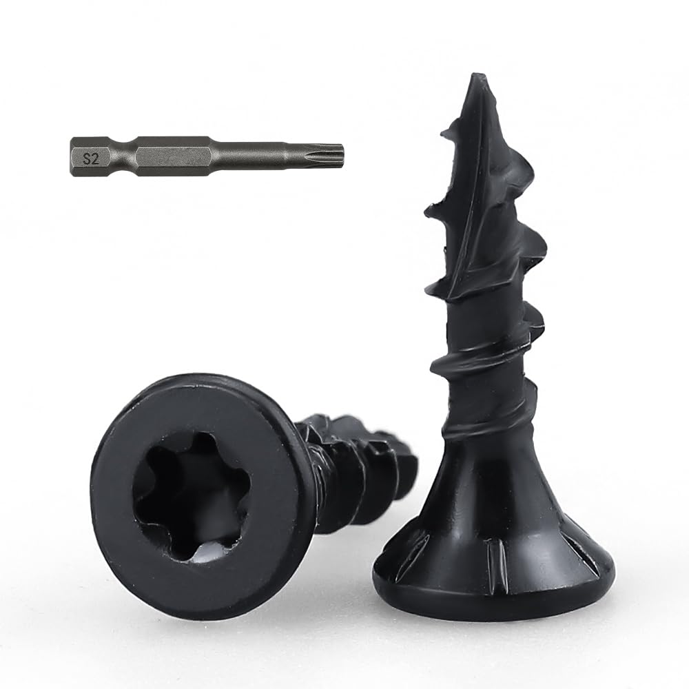 KIWDZFU  Number 8 by Five Eighths Flat Head Outdoor Deck and Lag Screws Epoxy Coated Black Rust Resistant Torx T25 Star Drive Includes Bit for