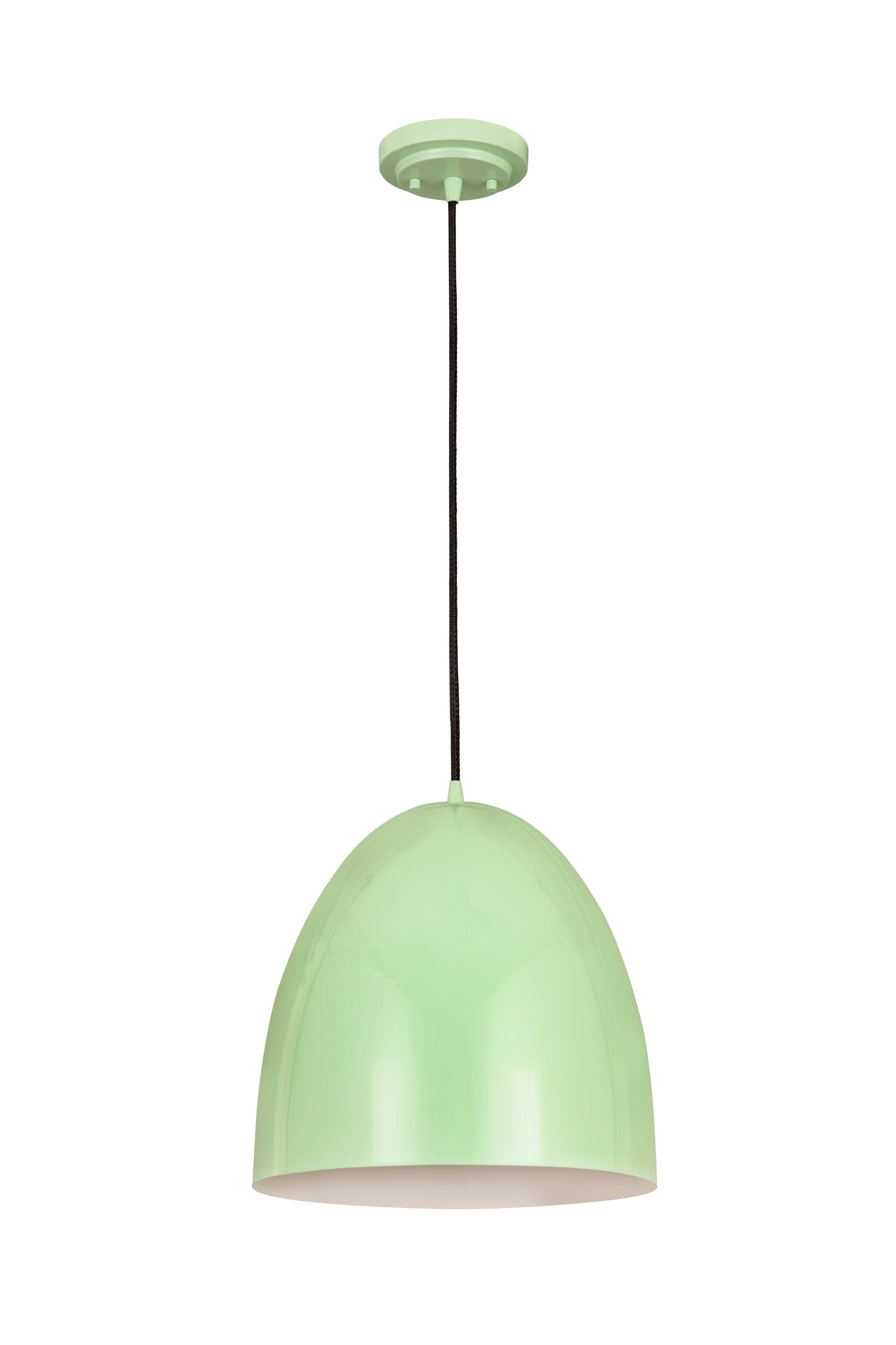 Farmhouse Mint Dome Pendant Light with Braided Black Cord