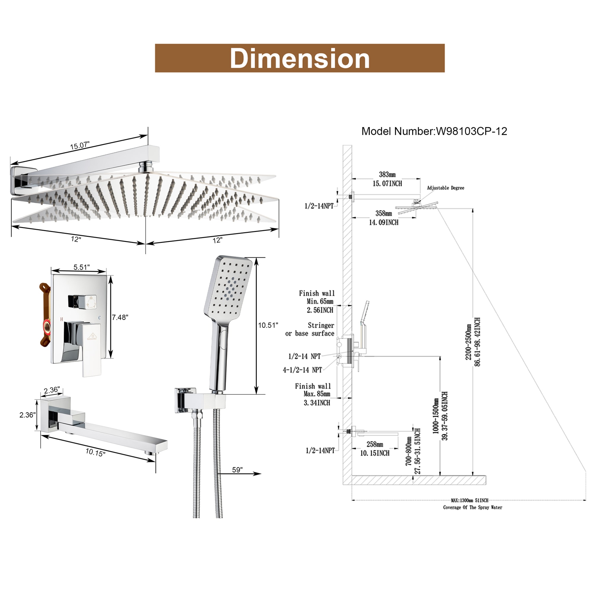 Clihome CL-028-MB-SL Showerhead-Bar-Panels - View #2
