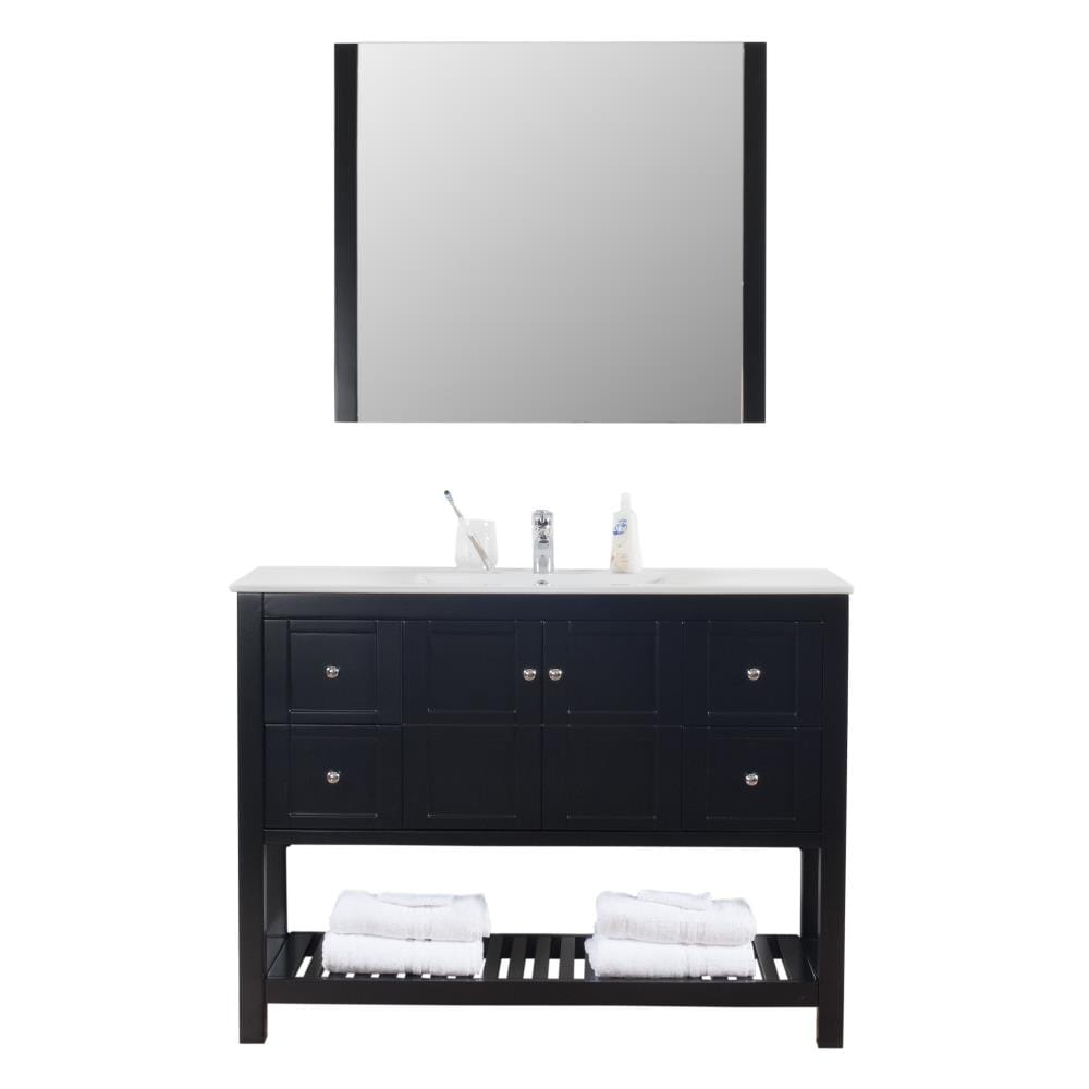 C.L.L Collections MH-48-C-MB-BL Manhattan 48-in Black Single Sink Bathroom Vanity with White Ceramic Top (Mirror and Faucet Included)