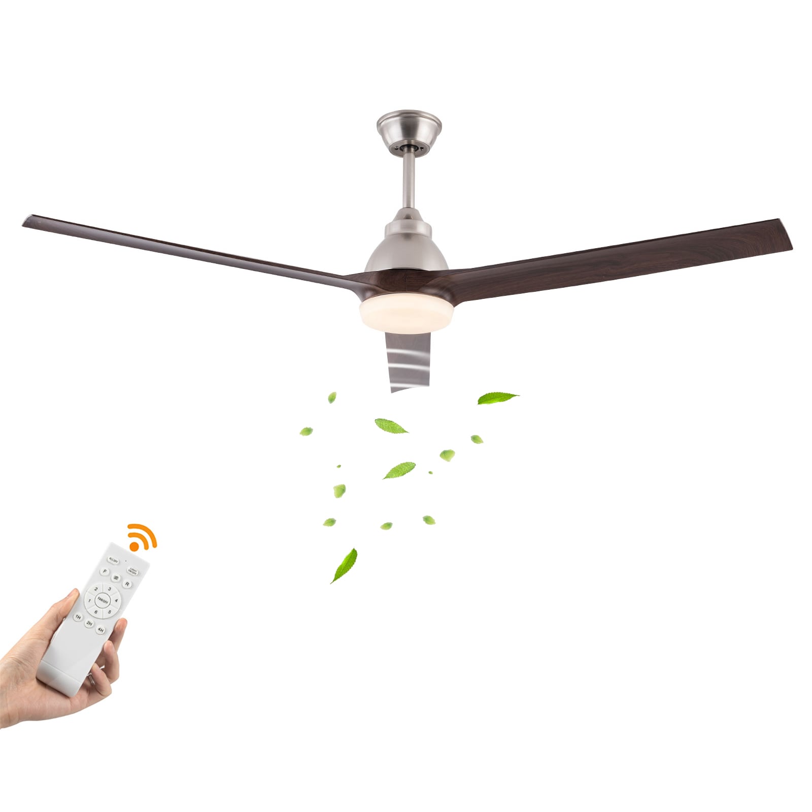Oukaning JZUCOD-00510099 42-in Color-Changing Walnut brown LED with reverse 6-speed ABS Blades Fandelier Ceiling Fan With Light and Remote ( 3 -Blade )