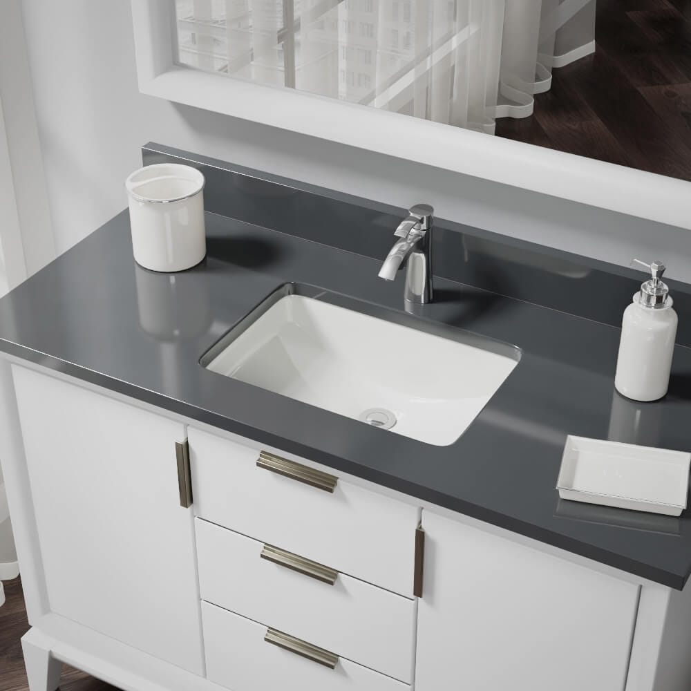 Rene R2-1002-B-PUD-C Porcelain Undermount Rectangular Traditional Biscuit Bathroom Sink with Drain Included ( 20.75-Inches x 14.75-Inches )