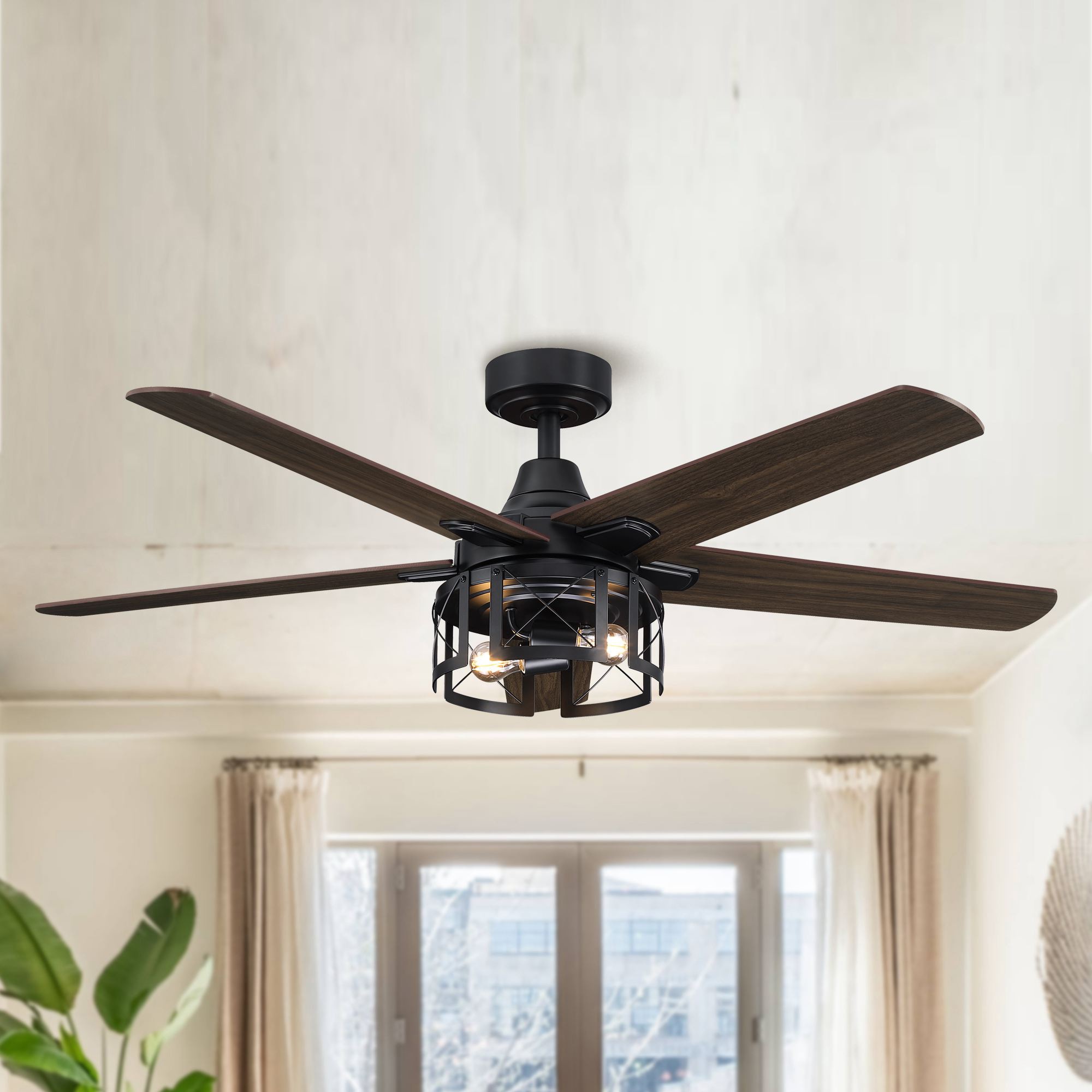 Parrot Uncle 52-in Black LED Indoor Ceiling Fan with Remote (5-Blade ...