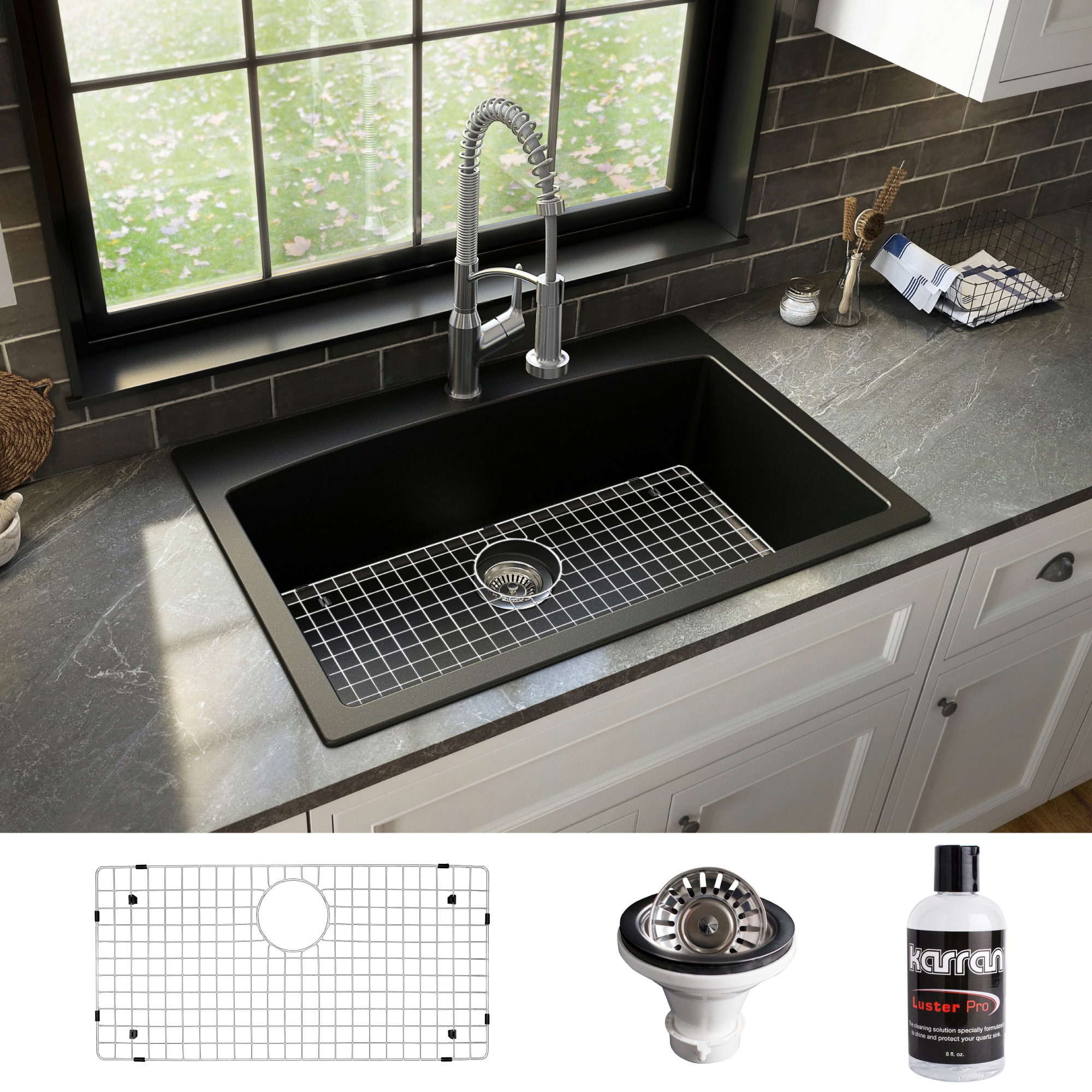 allen + roth Deforest Collection Dual-mount 16-in x 20-in Nero Granite  Single Bowl 3-Hole Kitchen Sink in the Kitchen Sinks department at