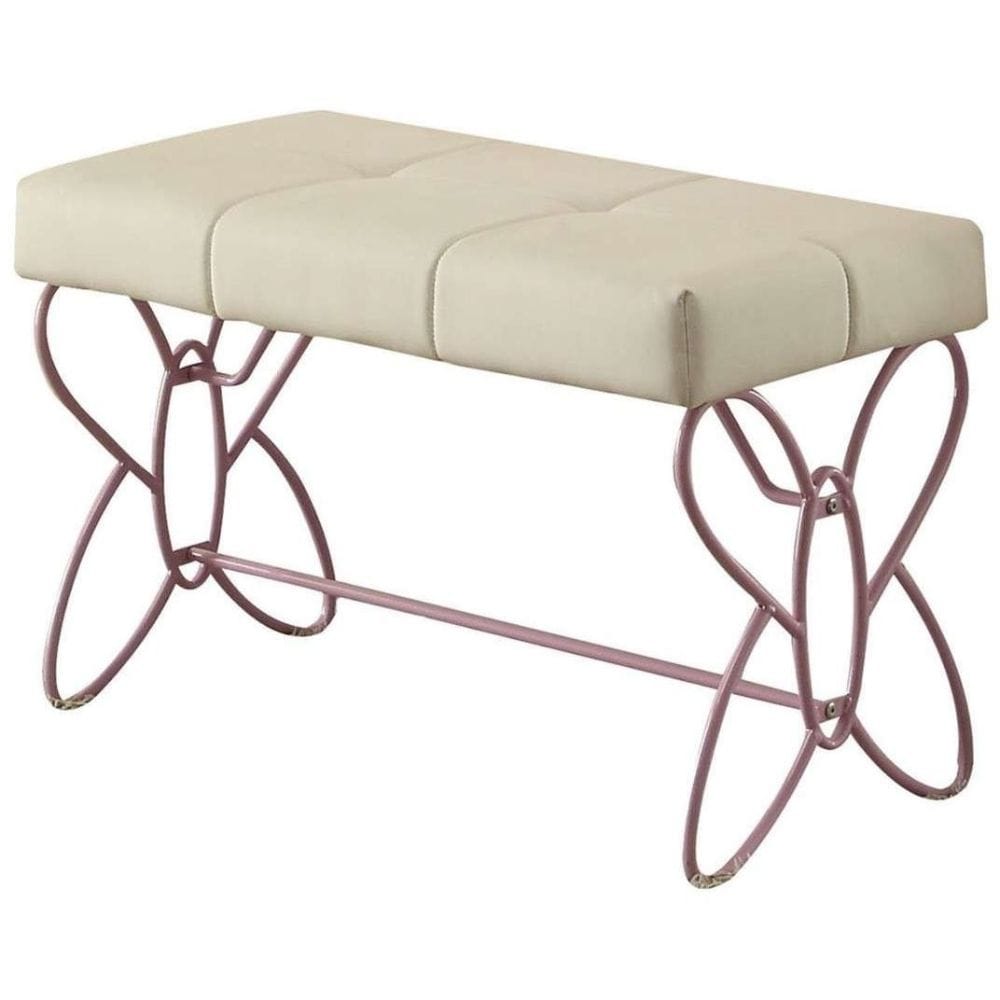 HomeRoots 285581 Amelia Modern White Light Purple Accent Bench 32-in x 17-in x 19-in
