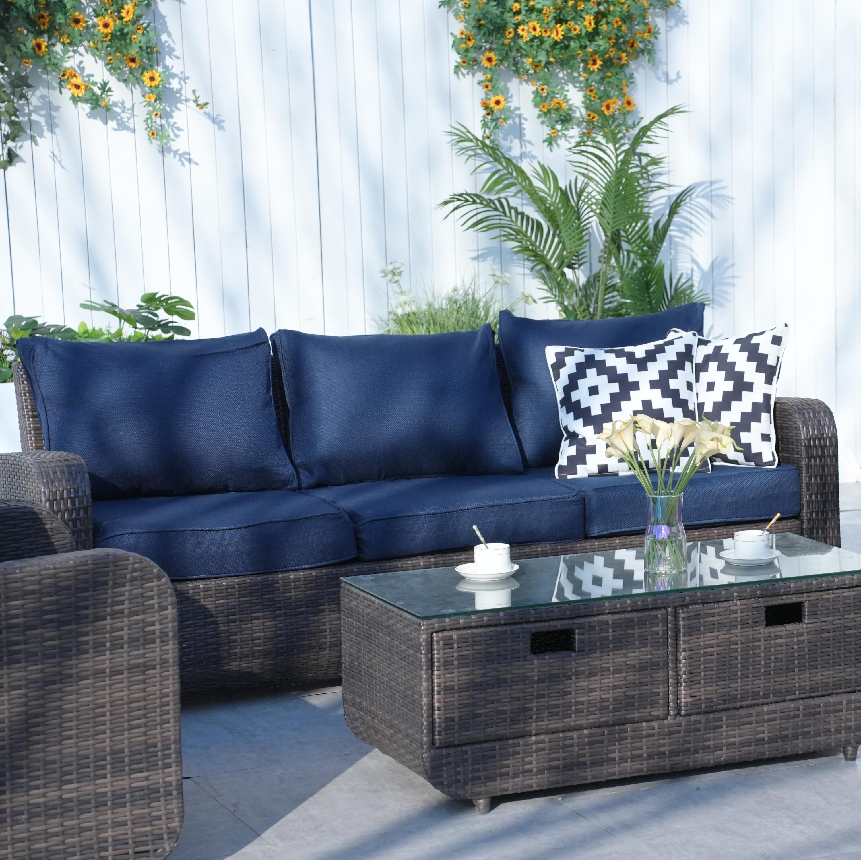 Direct Wicker DWS-1515BR-BLUE Patio-Conversation-Sets - View #11