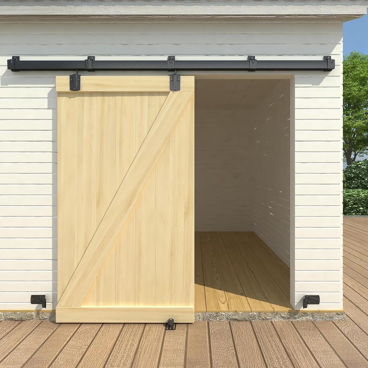 Adrinfly  8FT Black Box Rail Barn Door Hardware Kit Heavy Duty Sliding Track Wall Mount Kit with 5 Track Brackets for Doors Up to 450 Pounds for