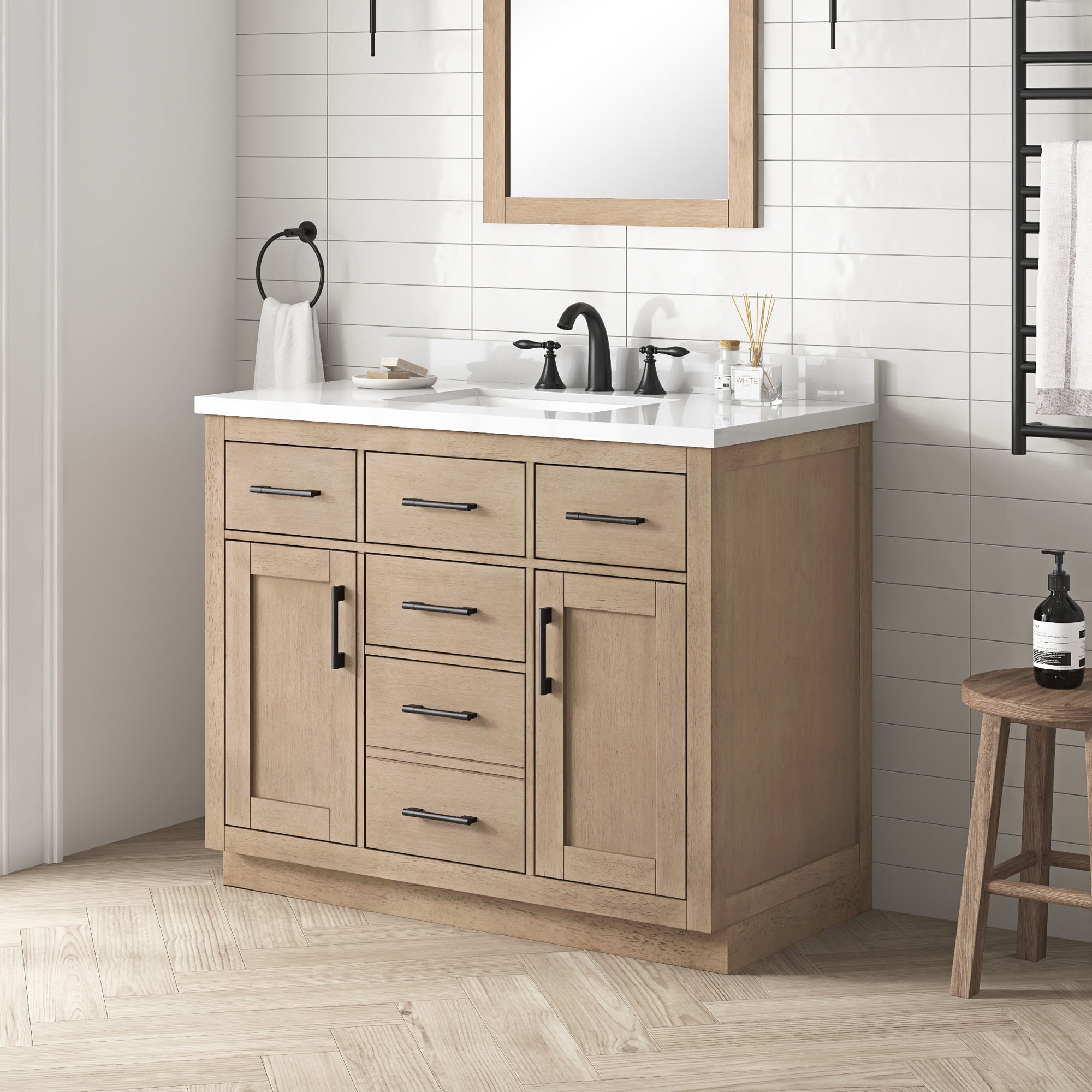 Bailey 42" Sahara Birch Freestanding Bathroom Vanity with Ceramic Sink
