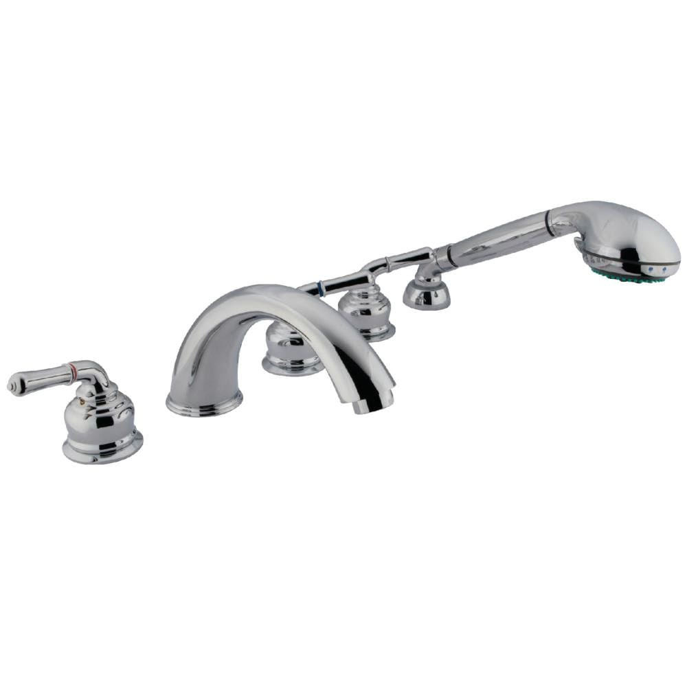 Kingston Brass Magellan Polished Chrome 3 Handle Deck Mount Roman Low Arc Bathtub Faucet With 0457