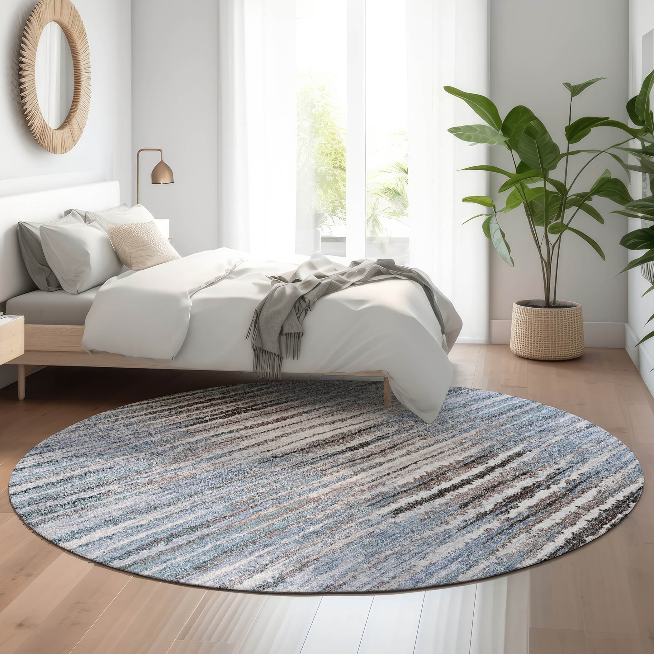 Addison Rugs AMF604SK8RO Mayfield AMF604SK 8 x 8 (ft) Loomed Polyester Sky Round Indoor Geometric Machine washable Area rug