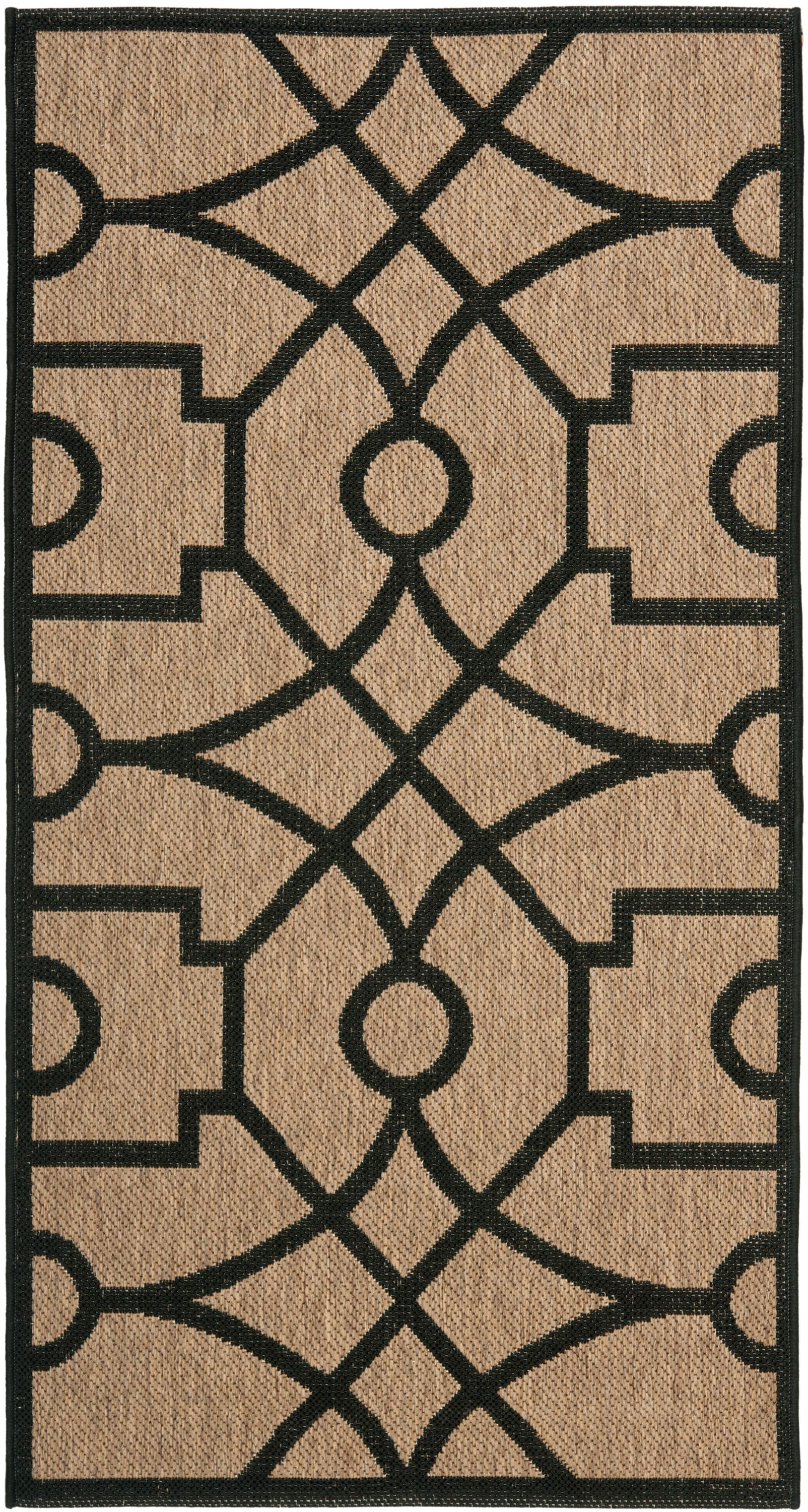 Martha Stewart MSR4121H-3 Fretwork 3 x 5 (ft) Loomed Polypropylene Dark Beige/Black Rectangular Indoor Abstract Coastal Throw rug