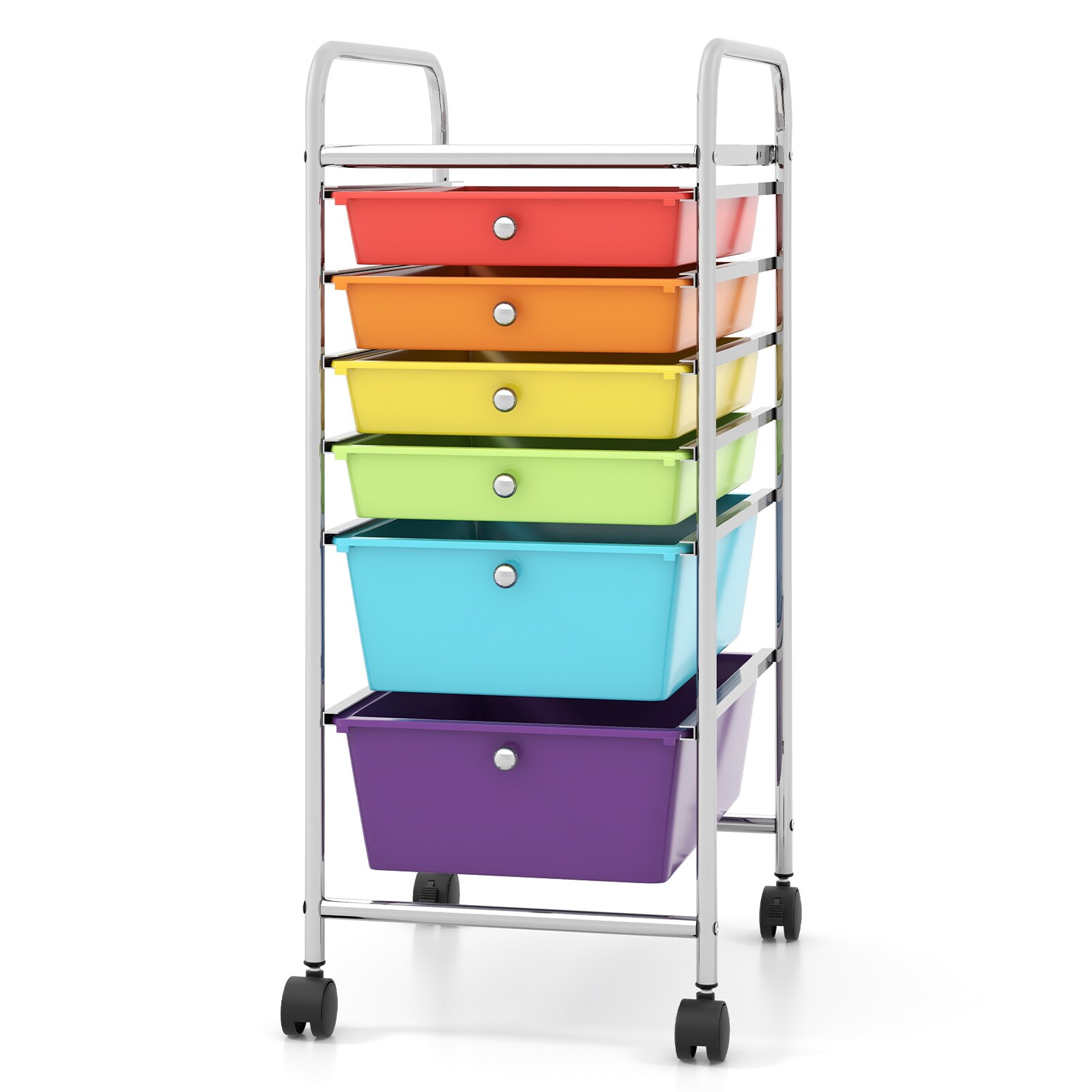 Slickblue D-CO-TM42835WH Silver Finish Steel Frame 6-Drawer Rolling Storage Cart with Drawers for Office or Craft Room 17L x 13.5W x 30H- Available in Multiple Colors