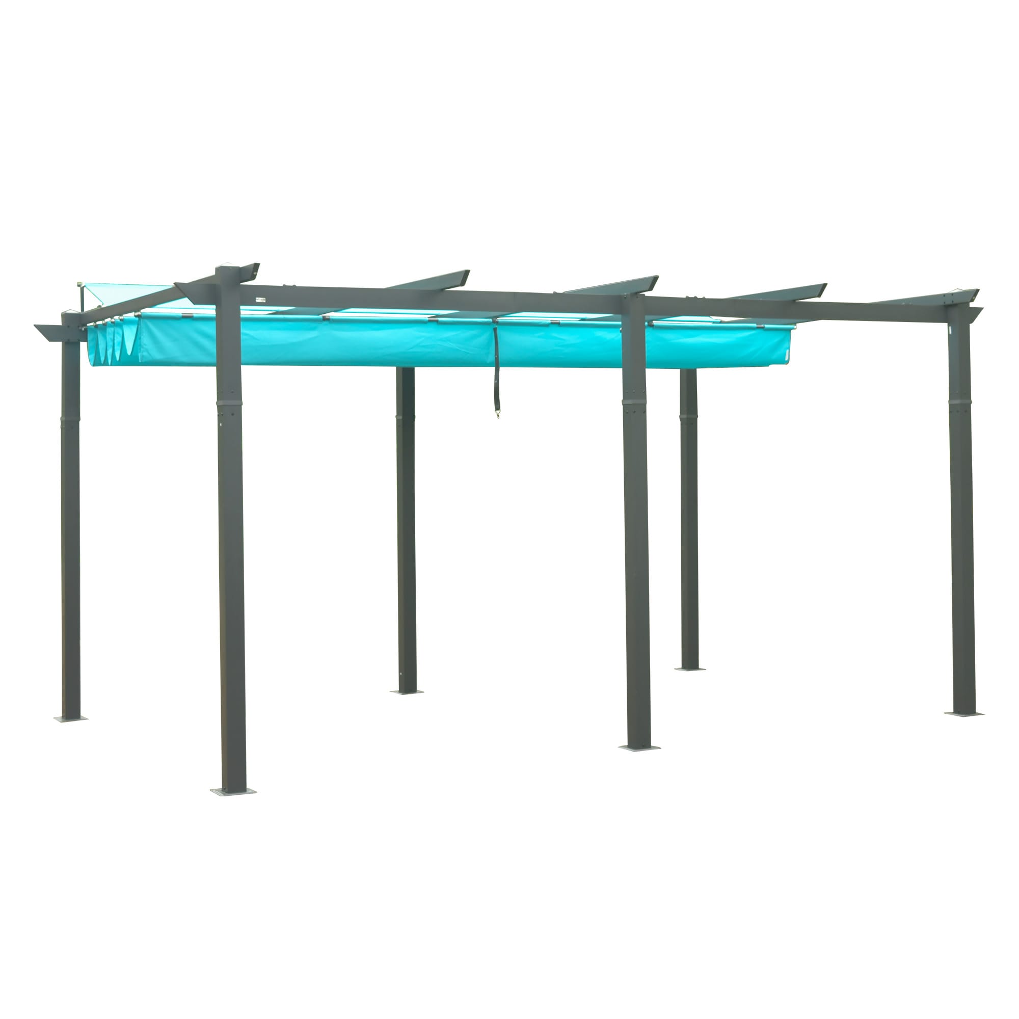 Clihome CL-CPL-00077 11 X 16 FT Outdoor Living Outdoor Retractable Pergola 11-ft W x 16-ft L x 8-ft H Blue Metal Freestanding Pergola with Canopy