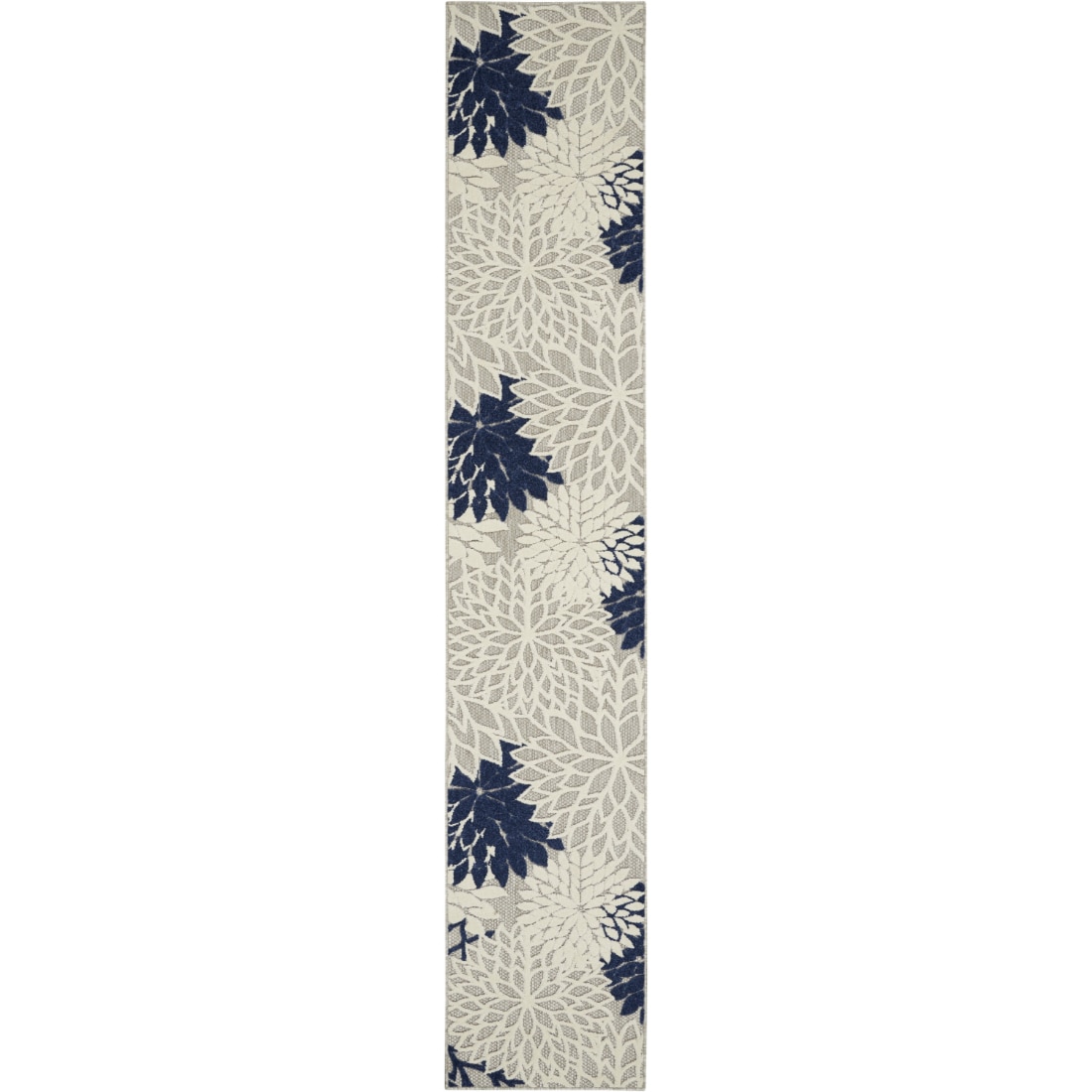 HomeRoots 4000384828 2 x 12 (ft) Polypropylene Ivory Navy Rectangular Indoor/Outdoor Floral Runner rug