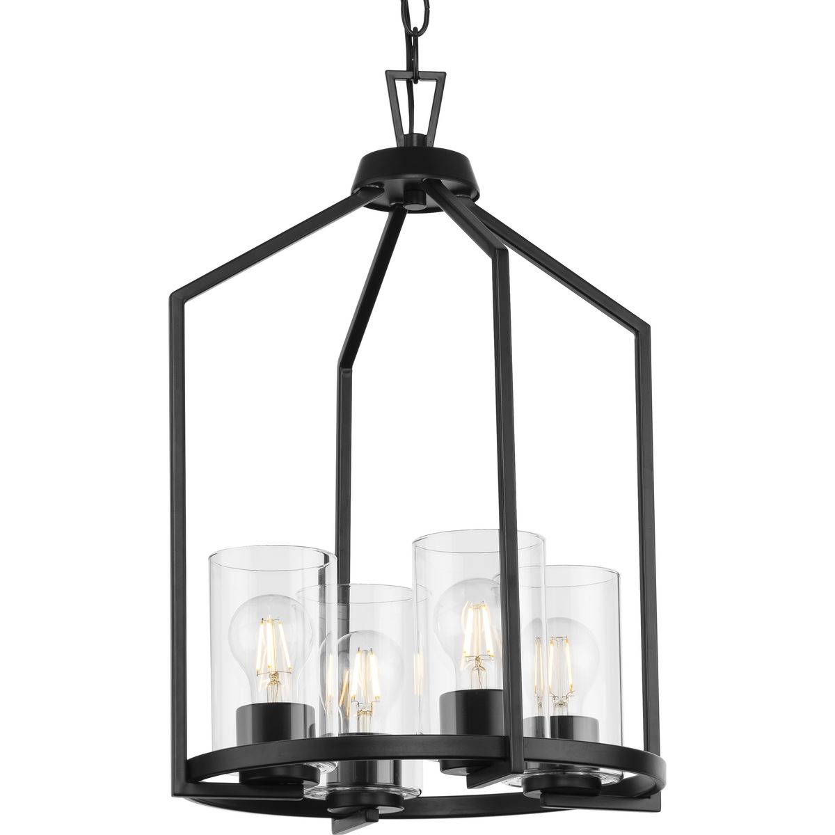Progress Lighting P500411-31M Goodwin 4 -Light Matte Black Farmhouse Clear glass Cylinder Medium Hanging Pendant light