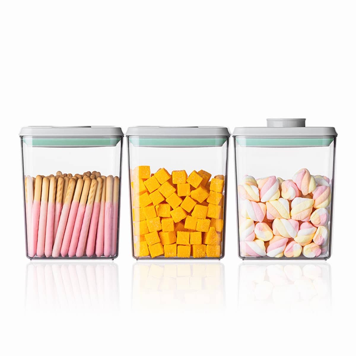 KIWDZFU  Airtight Food Storage Containers Set of Three One Button Opening Stackable Kitchen Pantry Containers One Point Two Quart Each BPA Free