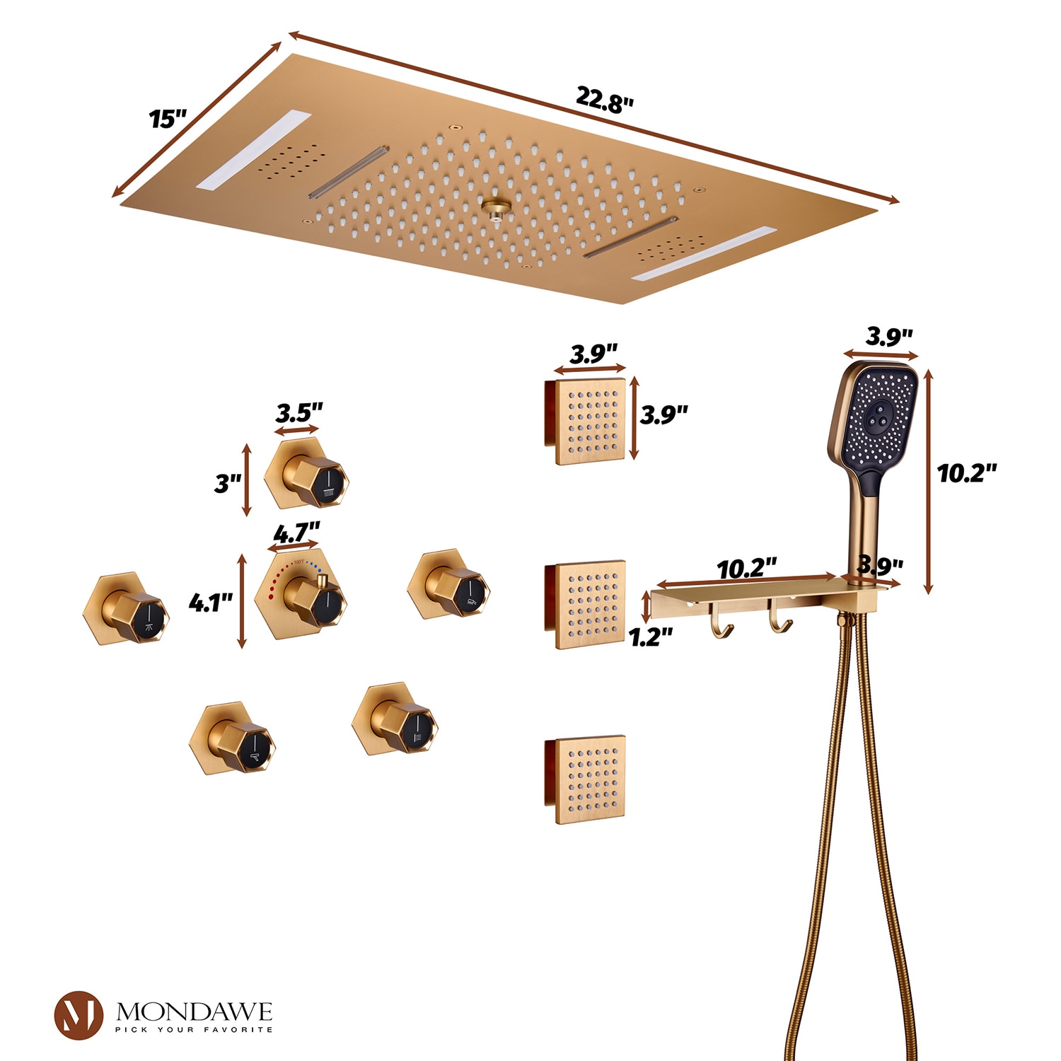 Mondawe MD6104-BG Showerhead-Bar-Panels - View #11