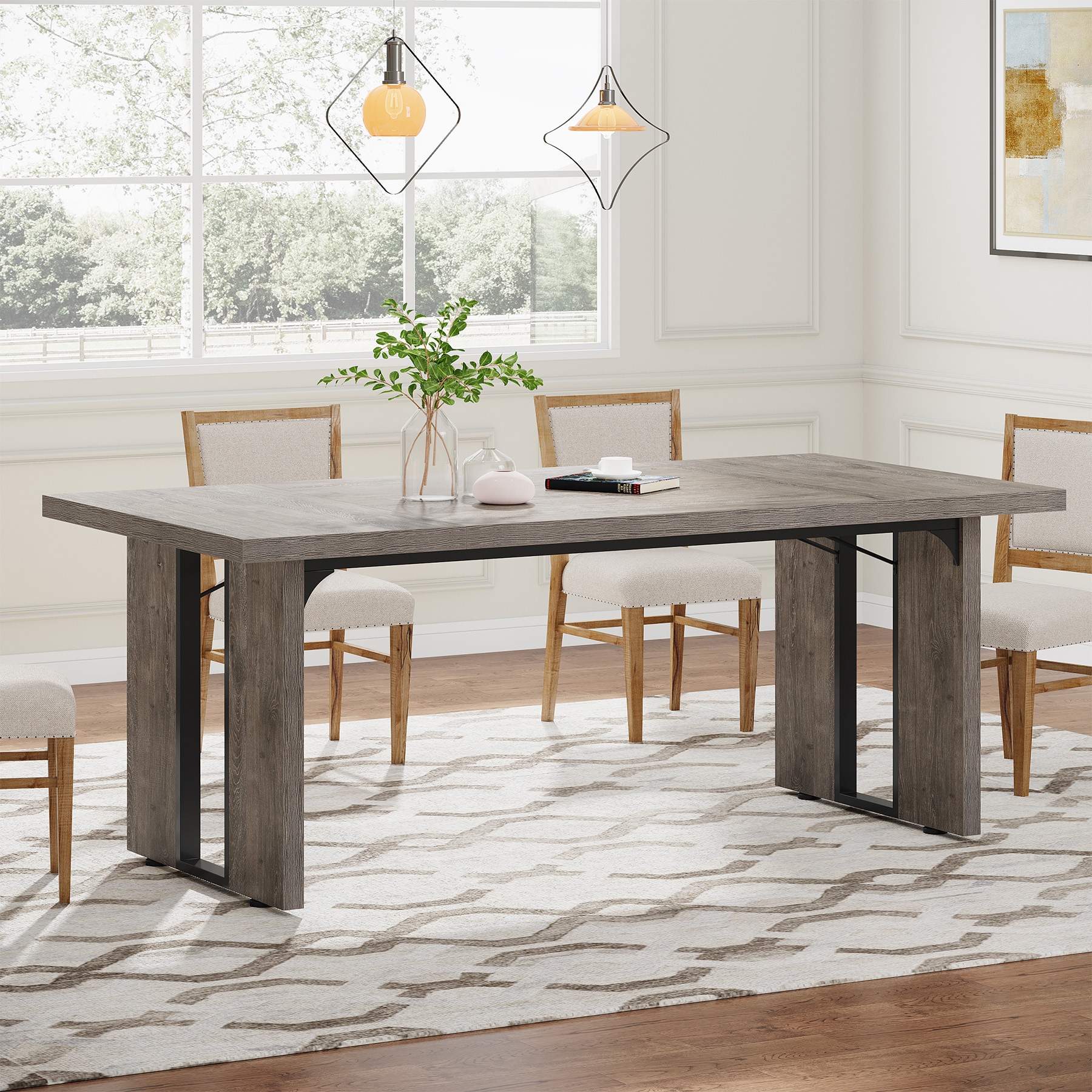 Tribesigns LWFD-JW0534X Grey Contemporary/Modern Dining Table, Wood with Wood finish Wood 70.9-in L x 29.6-in H