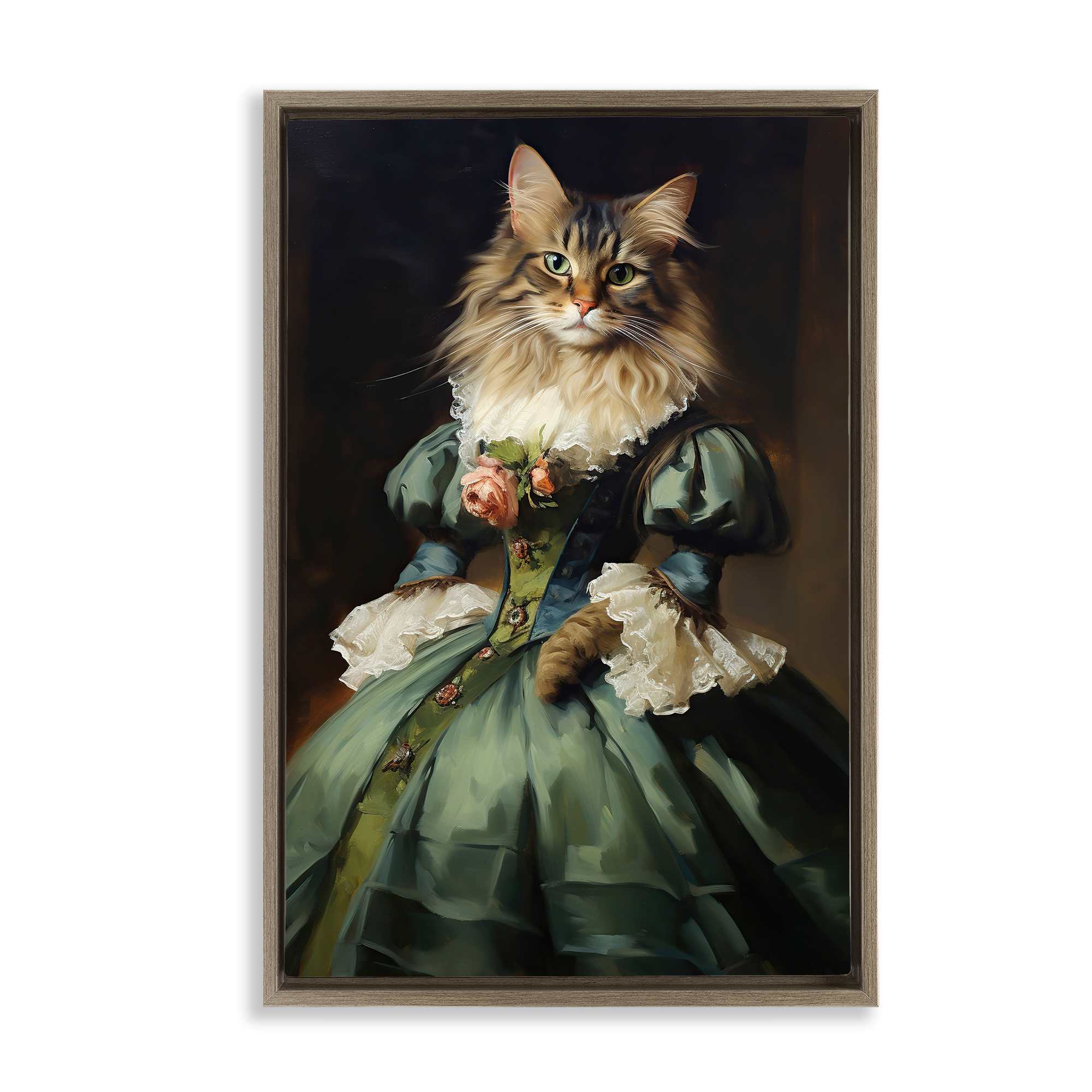 Stupell Industries BS-957-FFE-16X24 Cat in Elegant Dress Brown Framed Floater Canvas Wall Art By Wumples 17 x 25