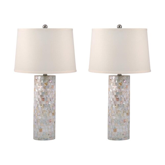 Pearl 3 Way Table Lamp With Linen Shade, White Mother Of Pearl Floor Lamp