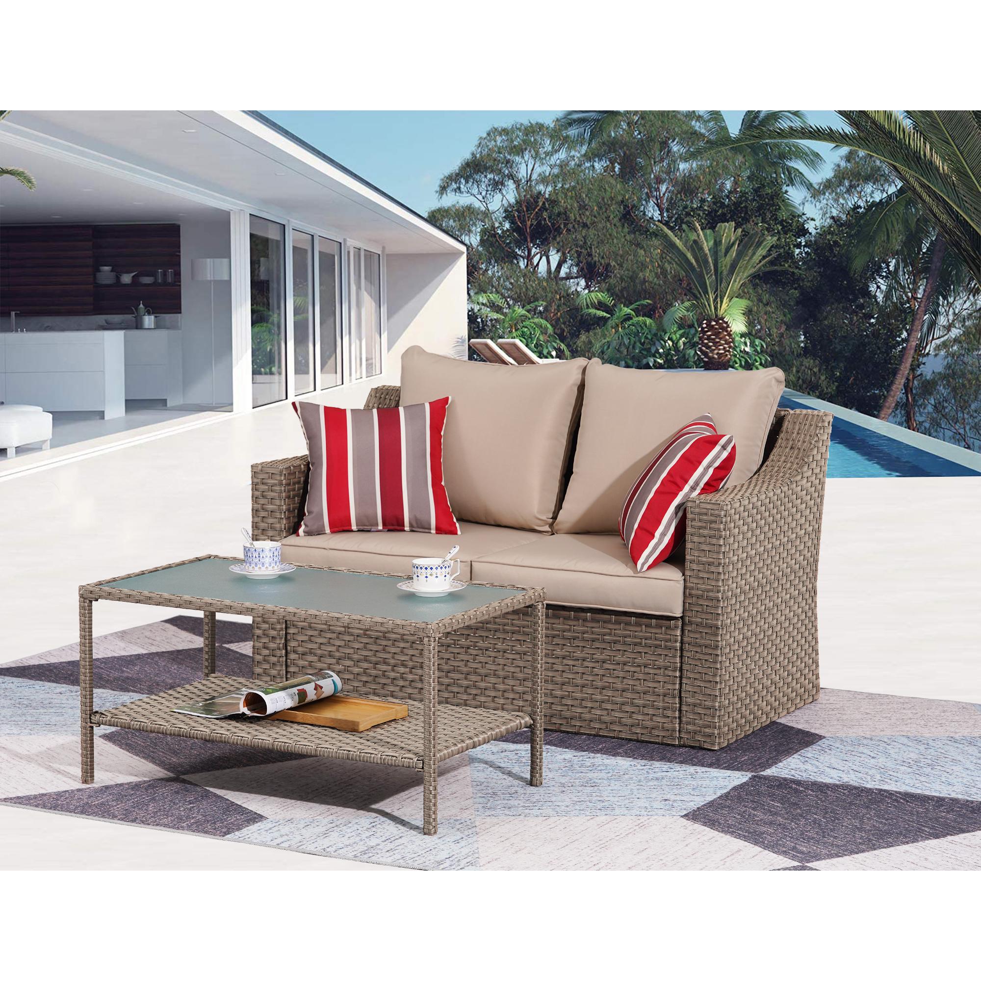 Bayfeve BF-4936HNM 2 -Piece Wicker Patio Conversation Set with Brown Cushions
