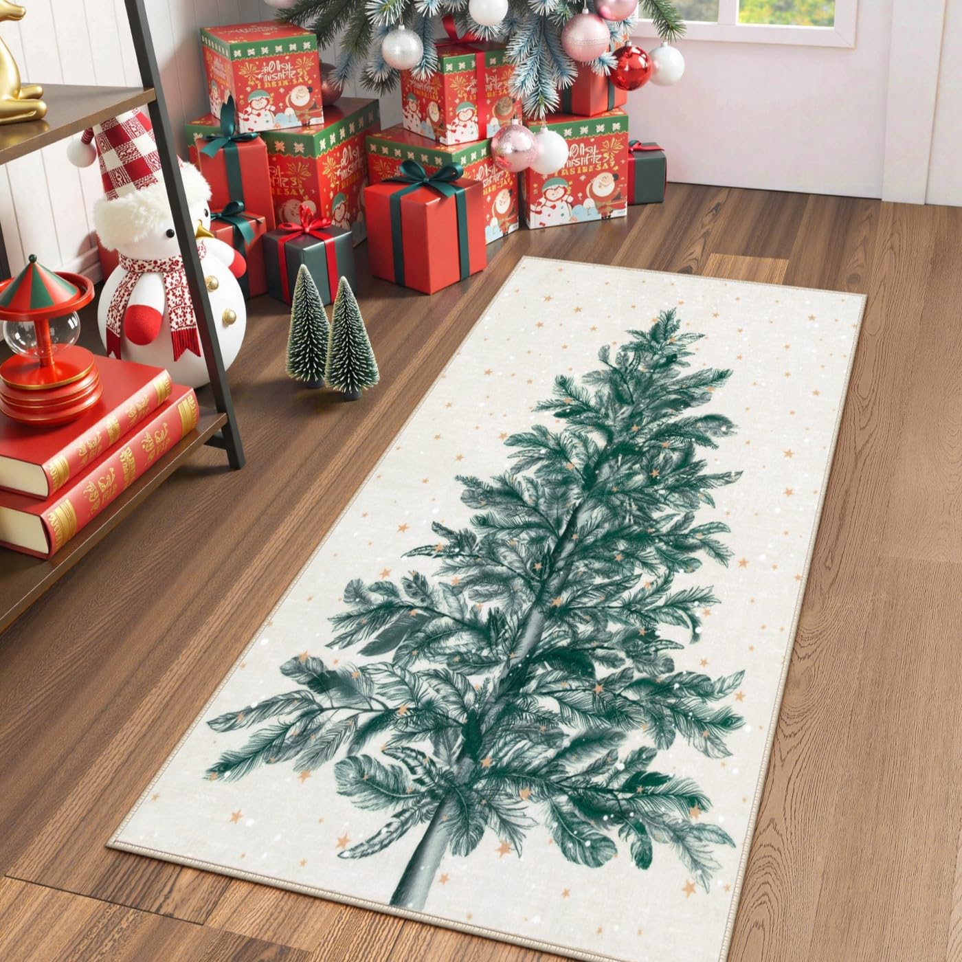 Lahome AR-DYR-409-K4 2 x 4 (ft)Khaki Christmas Forest Deer Moroccan Full Coverage Pearl Velvet Rectangular Indoor Area Rug