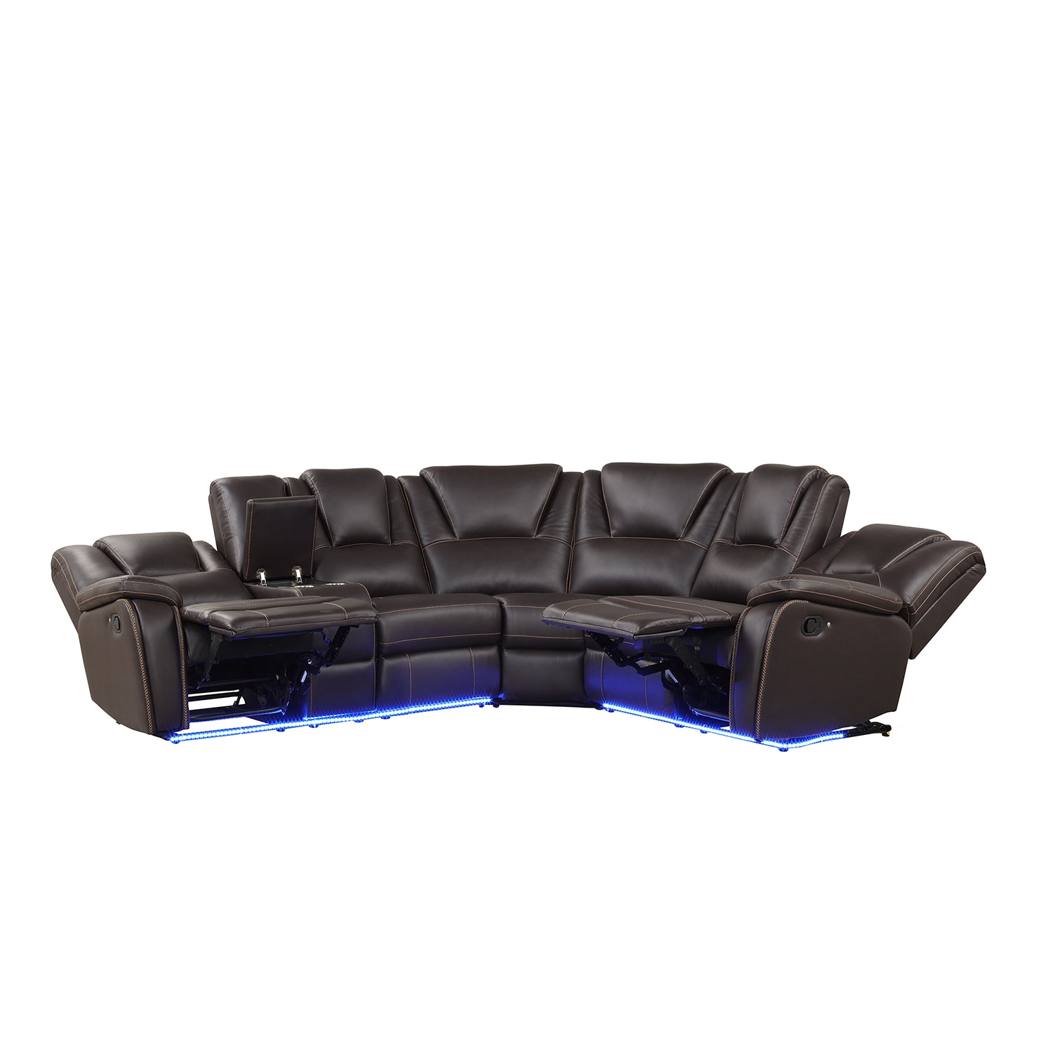Bybafun YA3700296 102.4-in Eclectic Brown Faux leather 5 -seater Reclining Sectional