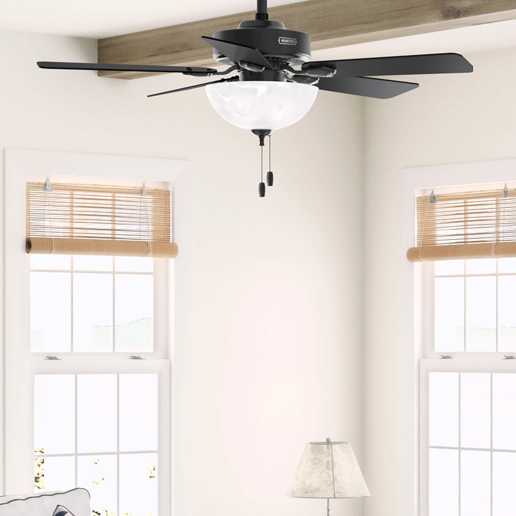 Hunter 52790 Swanson ENERGY STAR 44-in Matte Black with Matte Black Blades Ceiling Fan With Light ( 5 -Blade )