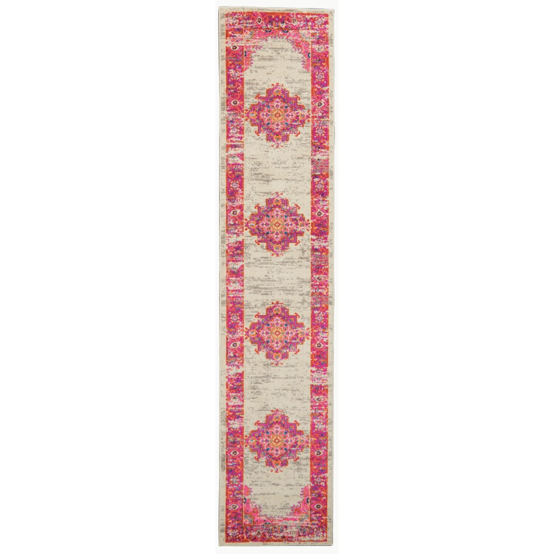 HomeRoots 4000385320 2 x 8 (ft) Loomed Polypropylene Ivory Fuchsia Rectangular Indoor Runner rug