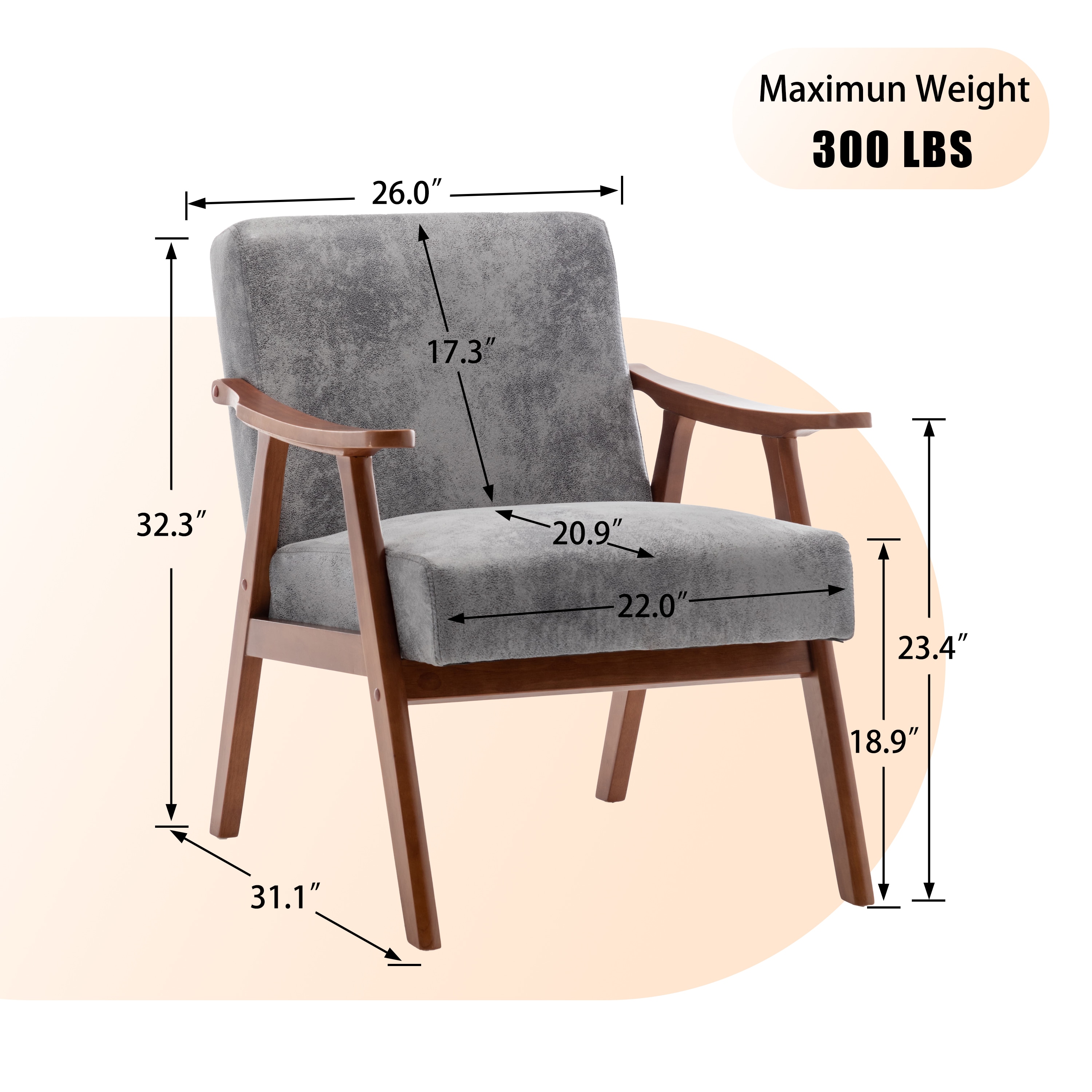GDFStudio Ames 26-inch Mid-Century Modern Solid Rubberwood Accent Chair ...