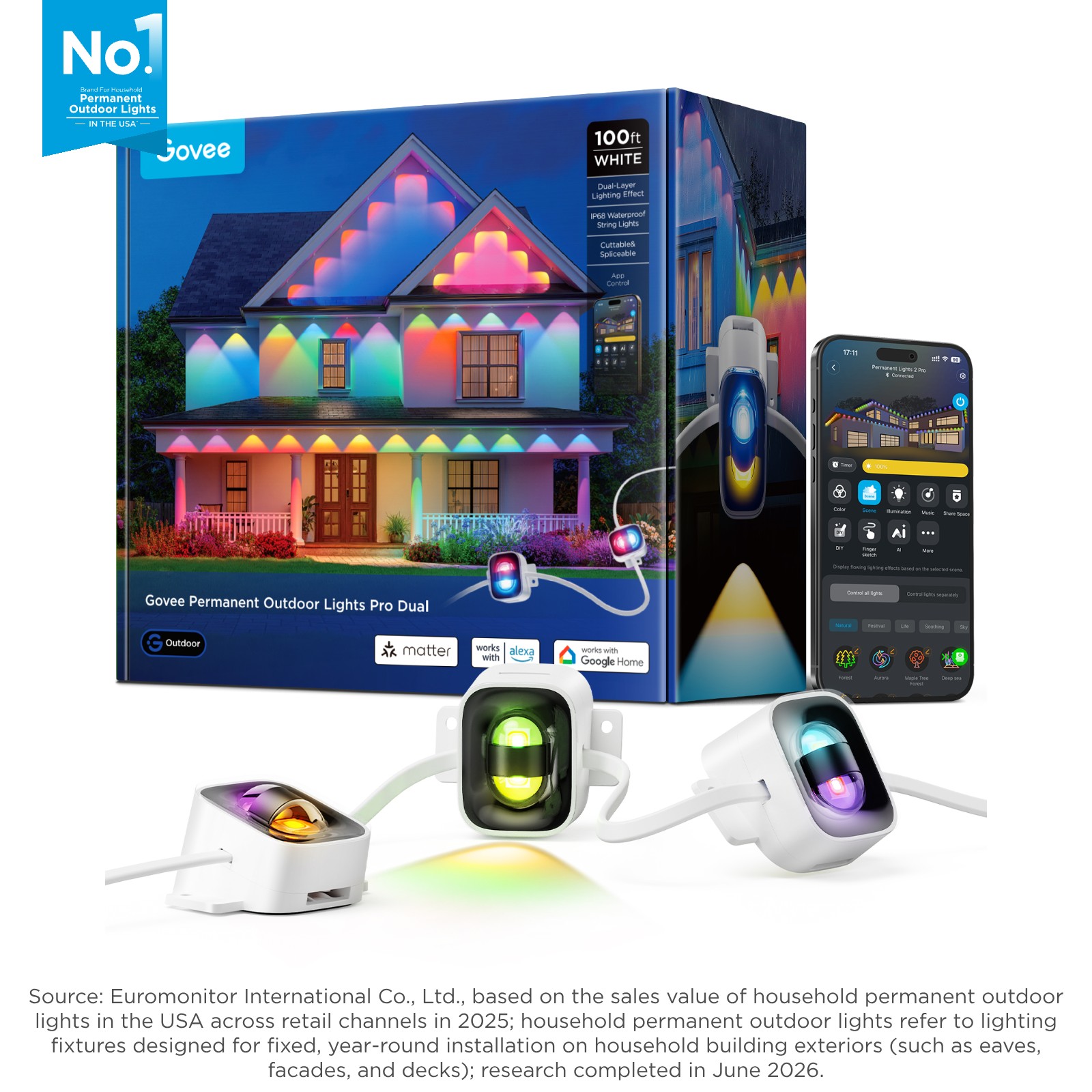 Govee 100-ft Plug in White Indoor String Light with 42 Color changing -Light LED Mini Bulbs Bluetooth and Wi-Fi Compatibility