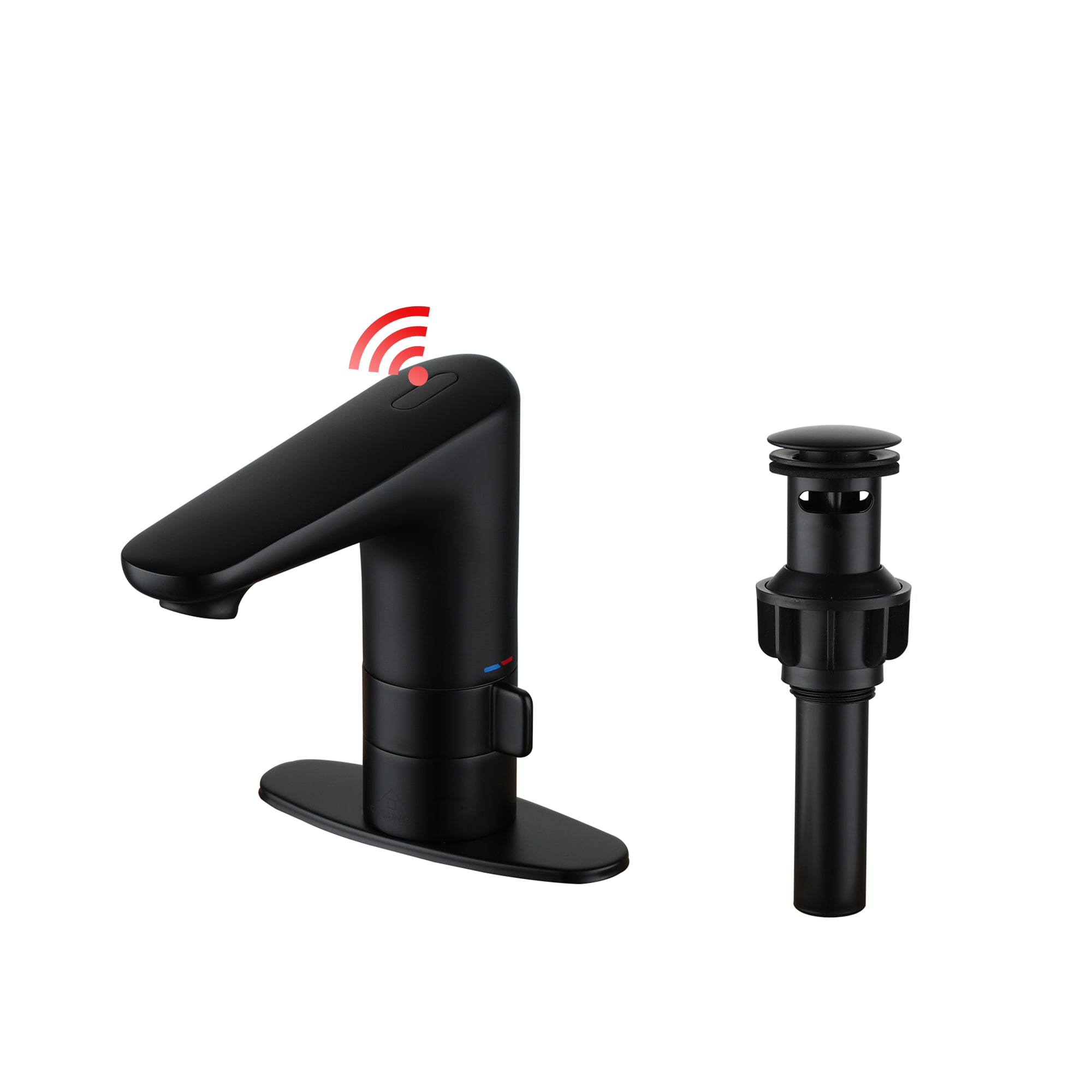 Mondawe OR-909G-DG Matte Black Single hole 1-handle Waterfall Commercial/Residential Touchless Bathroom Sink Faucet with Drain with Deck Plate