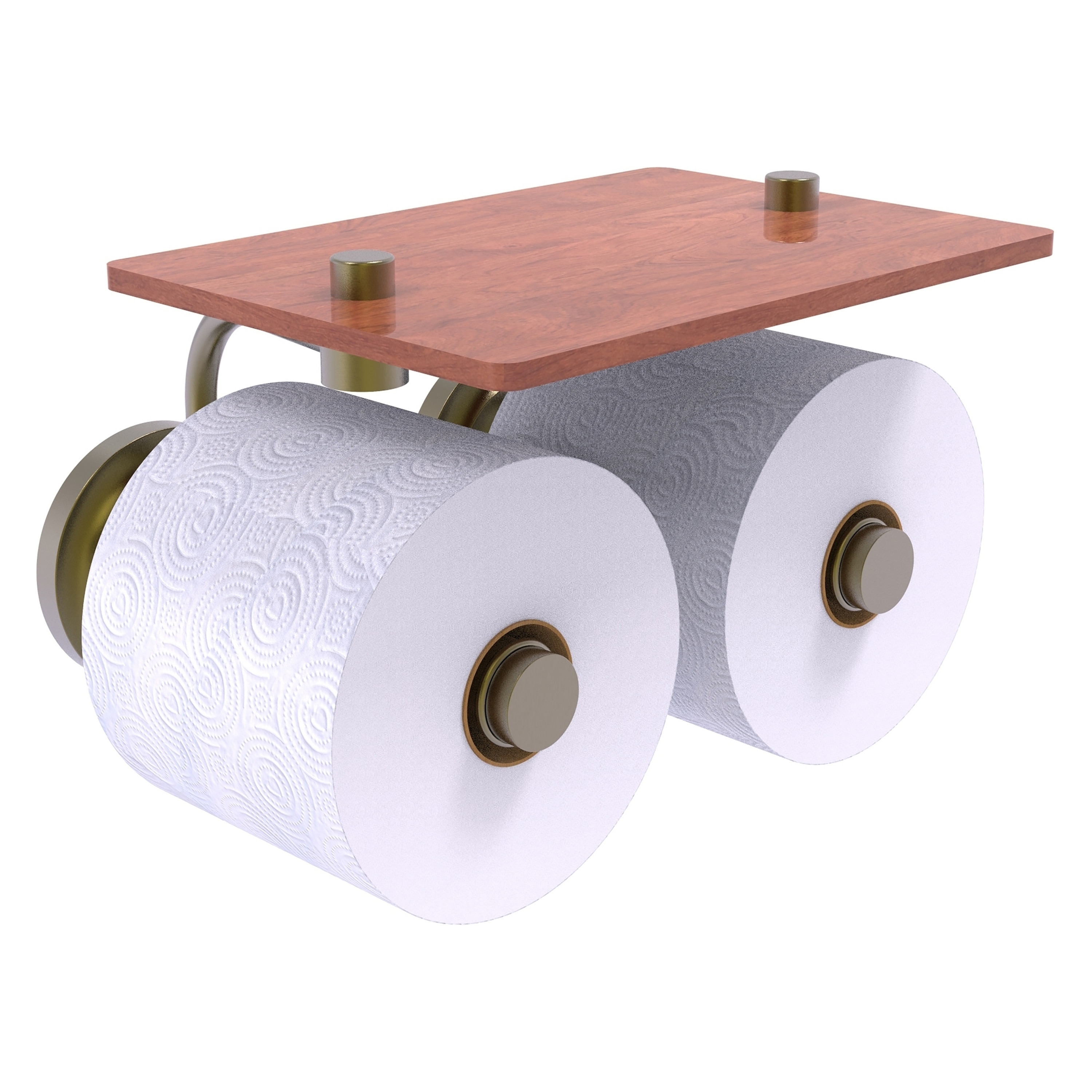 Allied Brass QN-24-2S-IRW-ABR Que New Antique Brass Wall mount Double post Toilet Paper Holder 2 -Rolls with Storage