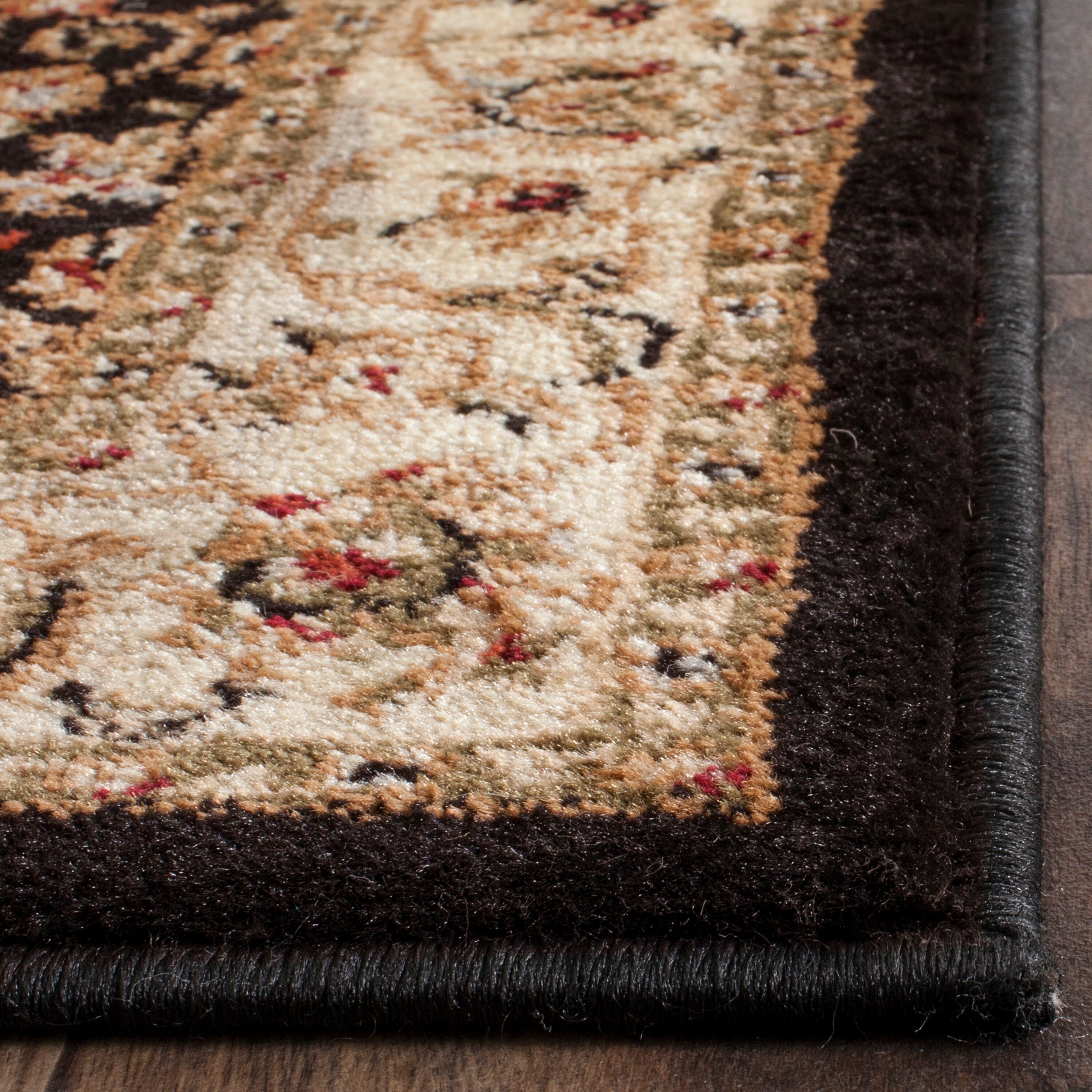 Black Floral Hand-knotted Synthetic Runner Rug