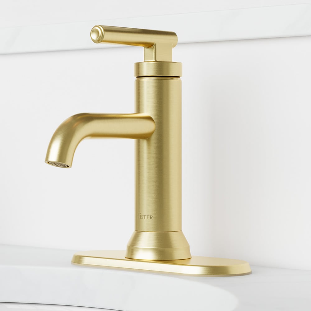 Pfister LF042CSOBG Capistrano Brushed Gold Single hole 1-handle WaterSense Mid-arc Residential Handle Bathroom Sink Faucet with Drain with Deck Plate