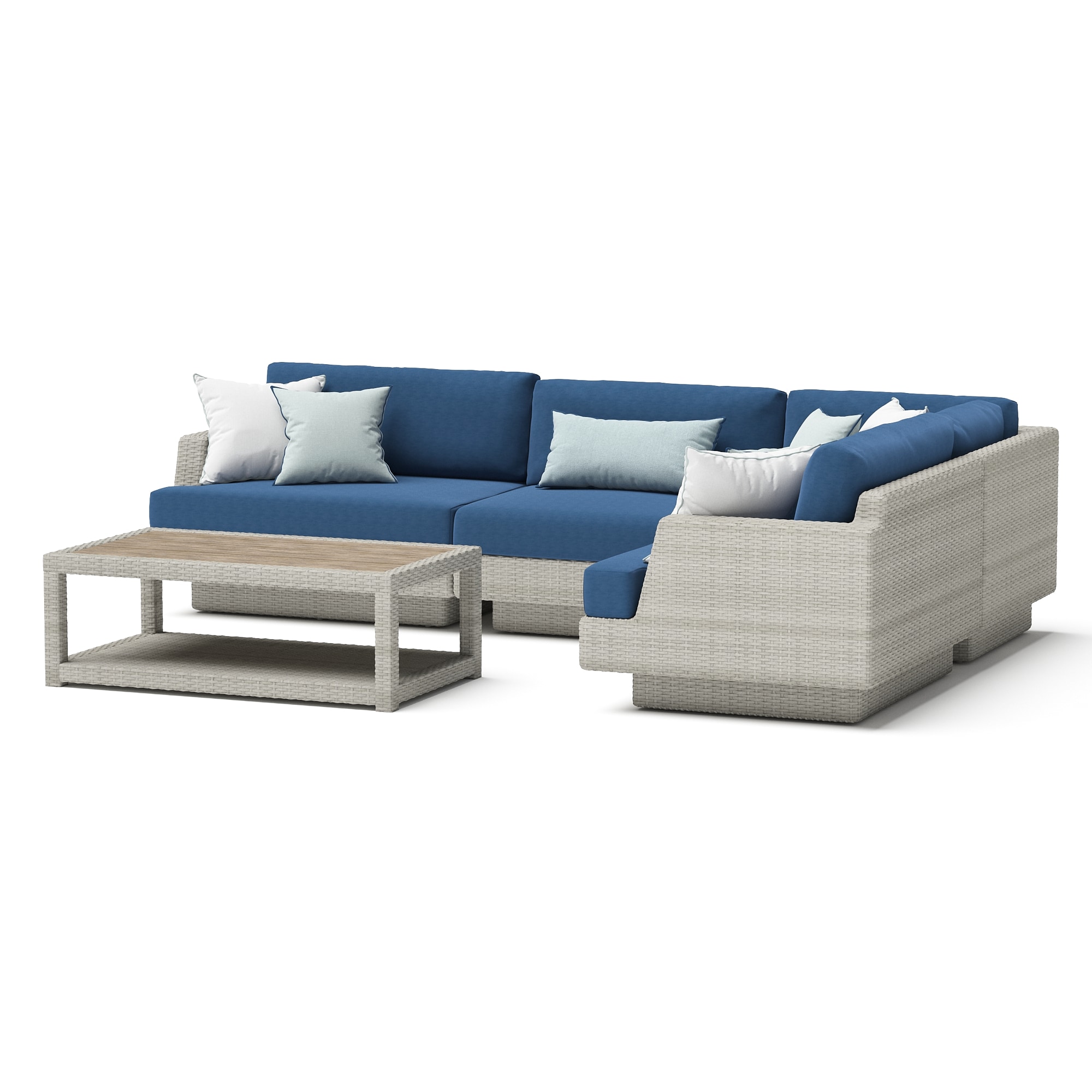 RST Brands OP-PESS5MWTPORIIILGB Portofino Comfort Wicker Outdoor Sectional with Blue Cushions and Aluminum Frame
