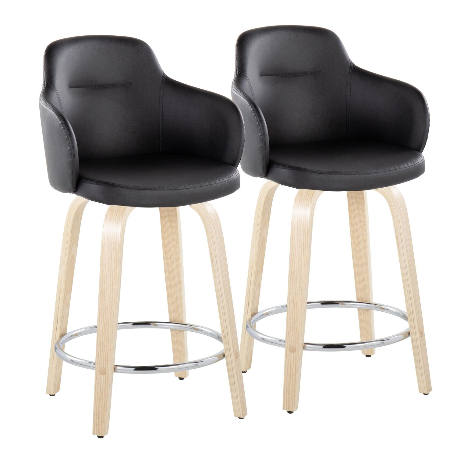 FlowLuxe Faux Leather Swivel Counter Stool Set of 2 with Bent Wood Base ...
