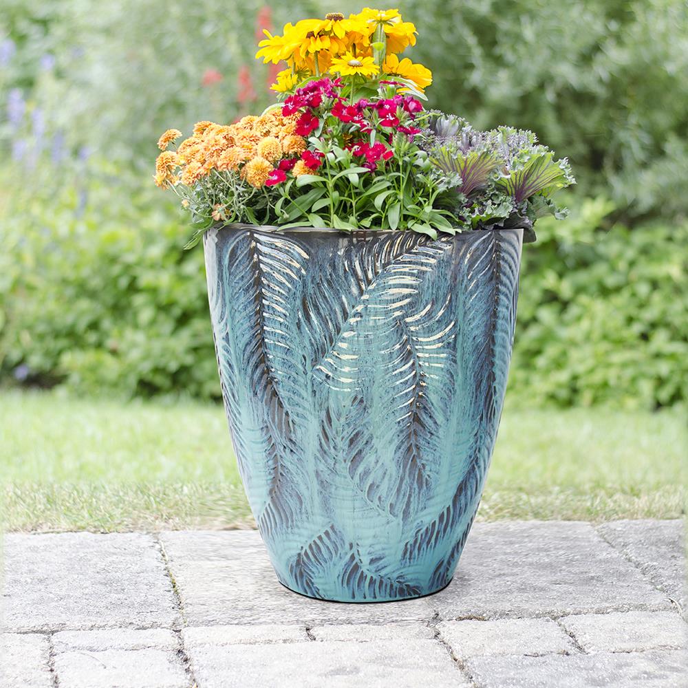 Round 15.74-in W x 18.11-in H Blue Ceramic Indoor/Outdoor Planter in ...