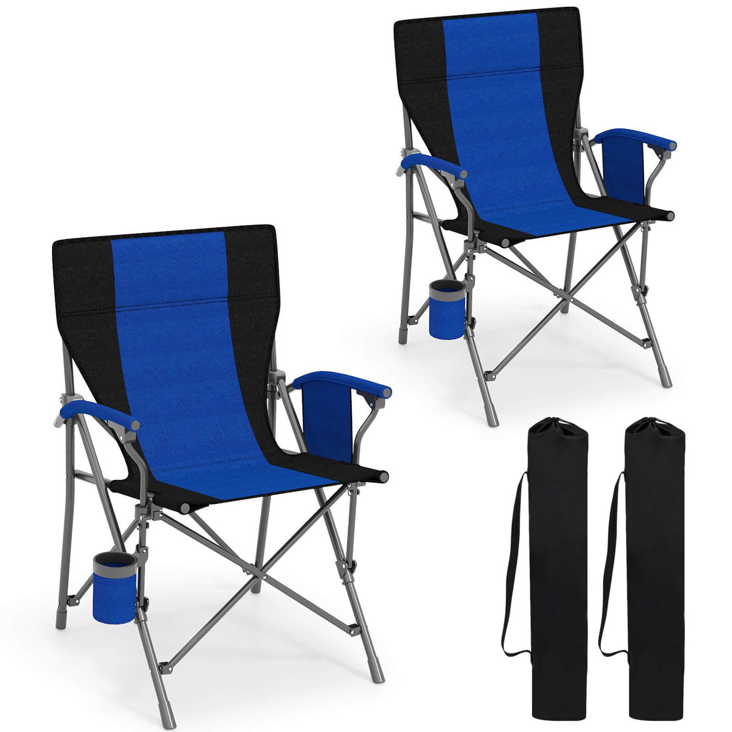Costway CSHY001736 2 PCS Folding Camping Chair for Adults Portable Lawn Chair with Cup Holder and Side Pocket