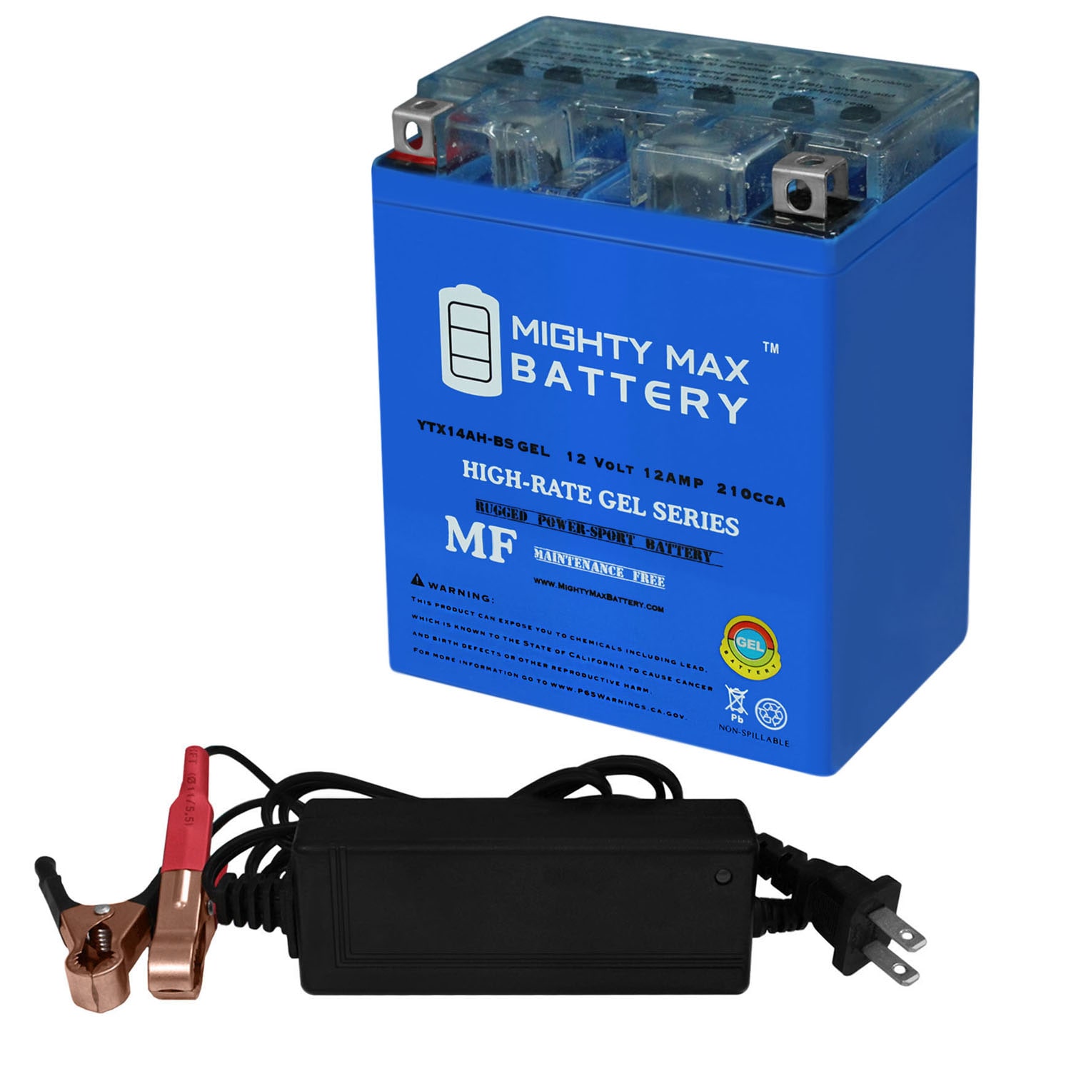 Mighty Max Battery MAX3511293 GEL 12V 12AH for Power Sports + 12V 2Amp Charger Rechargeable Sealed GEL 12120 Backup power Batteries