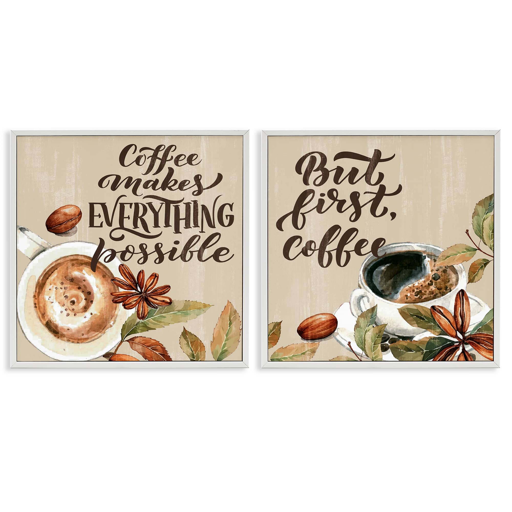 Stupell Industries B2-780-WFR-2PC-12X12 Morning Coffee Classic Phrases 2 Piece White Framed Giclee Art Set By Kim Allen 12 x 12