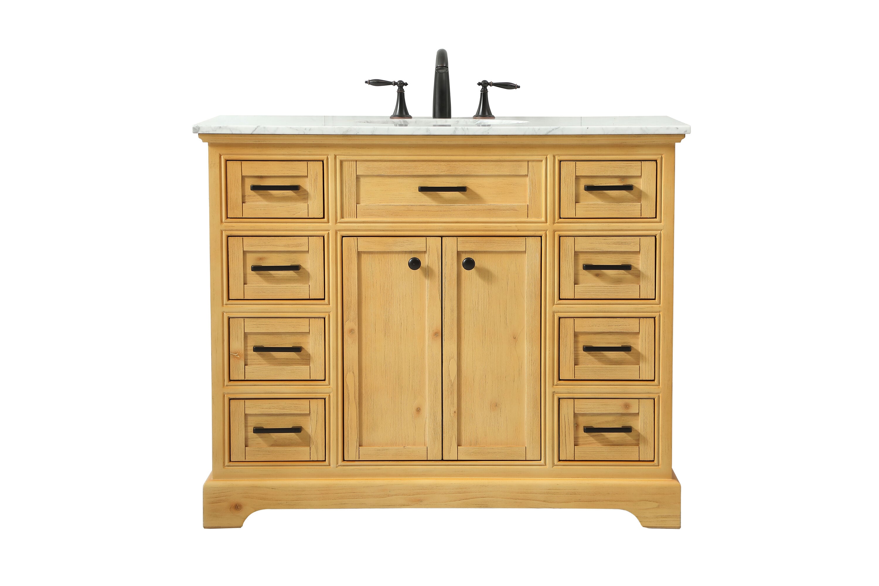 Elegant Decor HF45126NW Home Furnishing 42-in Natural Wood Single sink Bathroom Vanity with Carrara White Marble Top