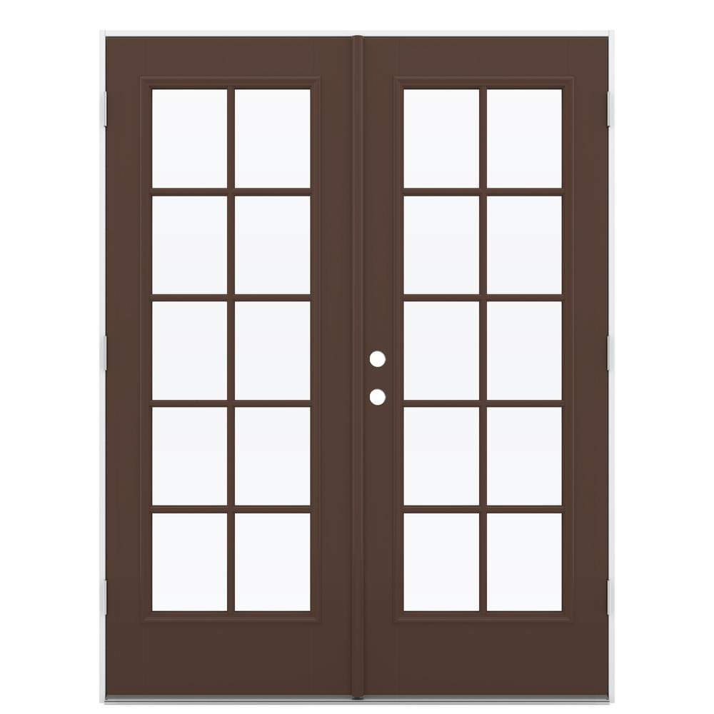 JELD-WEN LOWOLJW182300075 F-3500 60-in x 80-in x 4-9/16-in Jamb Low-E Simulated divided light , Dark Chocolate Fiberglass Left-hand outswing French Double Patio Door