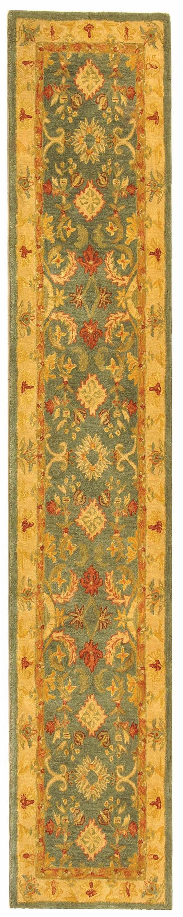 Safavieh AN544D-216 Anatolia Gord 2 x 16 (ft) Tufted Wool Light Blue/Ivory Rectangular Indoor Floral/Botanical Vintage Runner rug