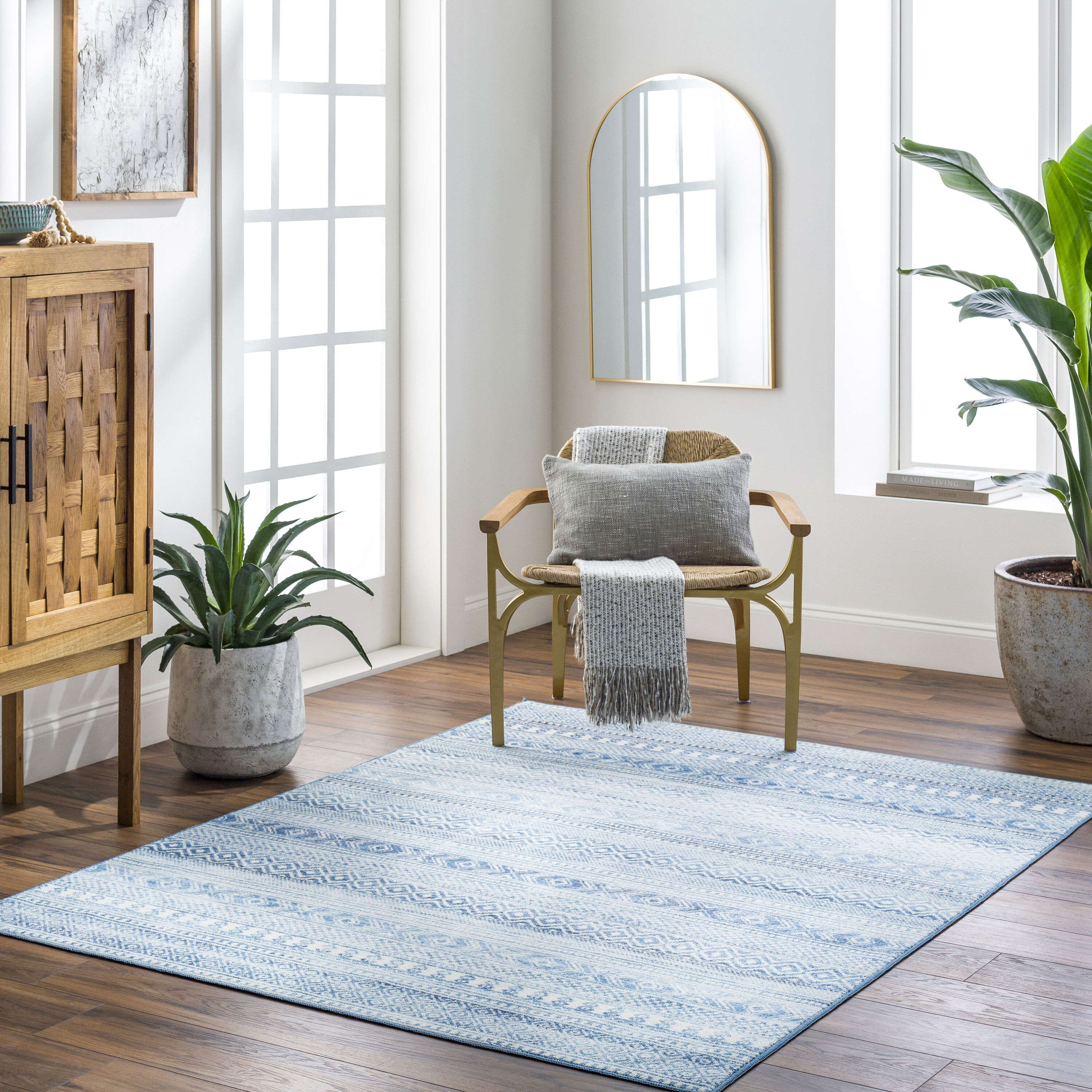 Livabliss HRH2306-2773 Hera 3 x 7 (ft) Polyester Denim Rectangular Indoor Geometric Bohemian/Eclectic Machine washable Runner rug