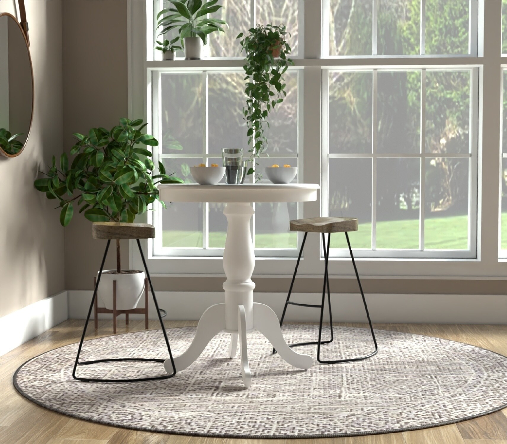 White Round Wood Transitional Counter Height Bar Table