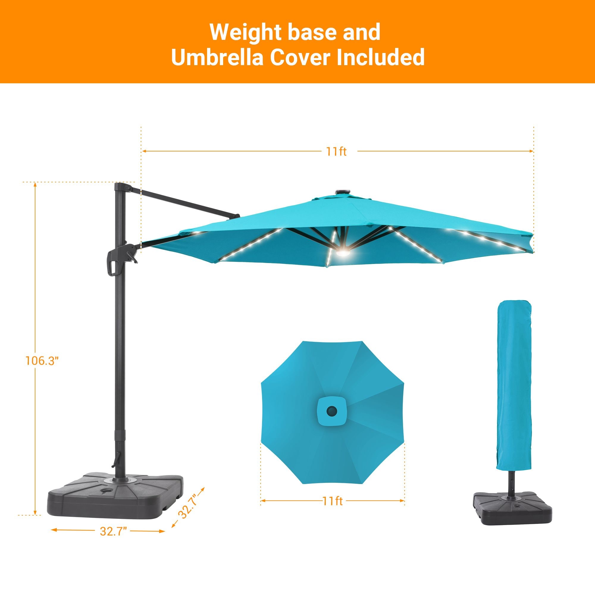 Sonkuki 11-ft Aluminum Octagon No-tilt Cantilever Patio Umbrella With ...